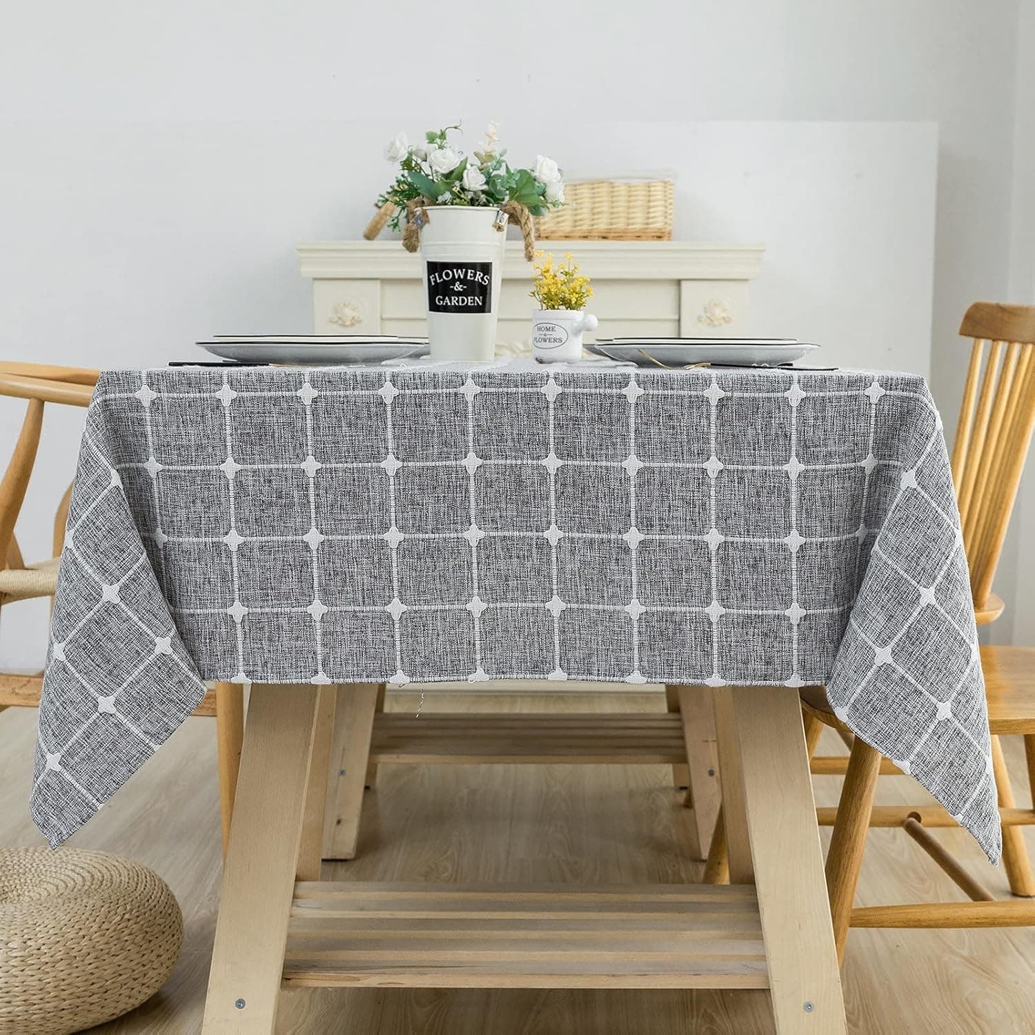 Lipo Linen Tablecloth Rectangle 55x104 Embroidered Lattice Table Cloth Wrinkle Free Anti-Fading Tablecloths Outdoor Table Cover for Kitchen Dining Party Holiday Christmas Buffet 55"x104" Dark Grey