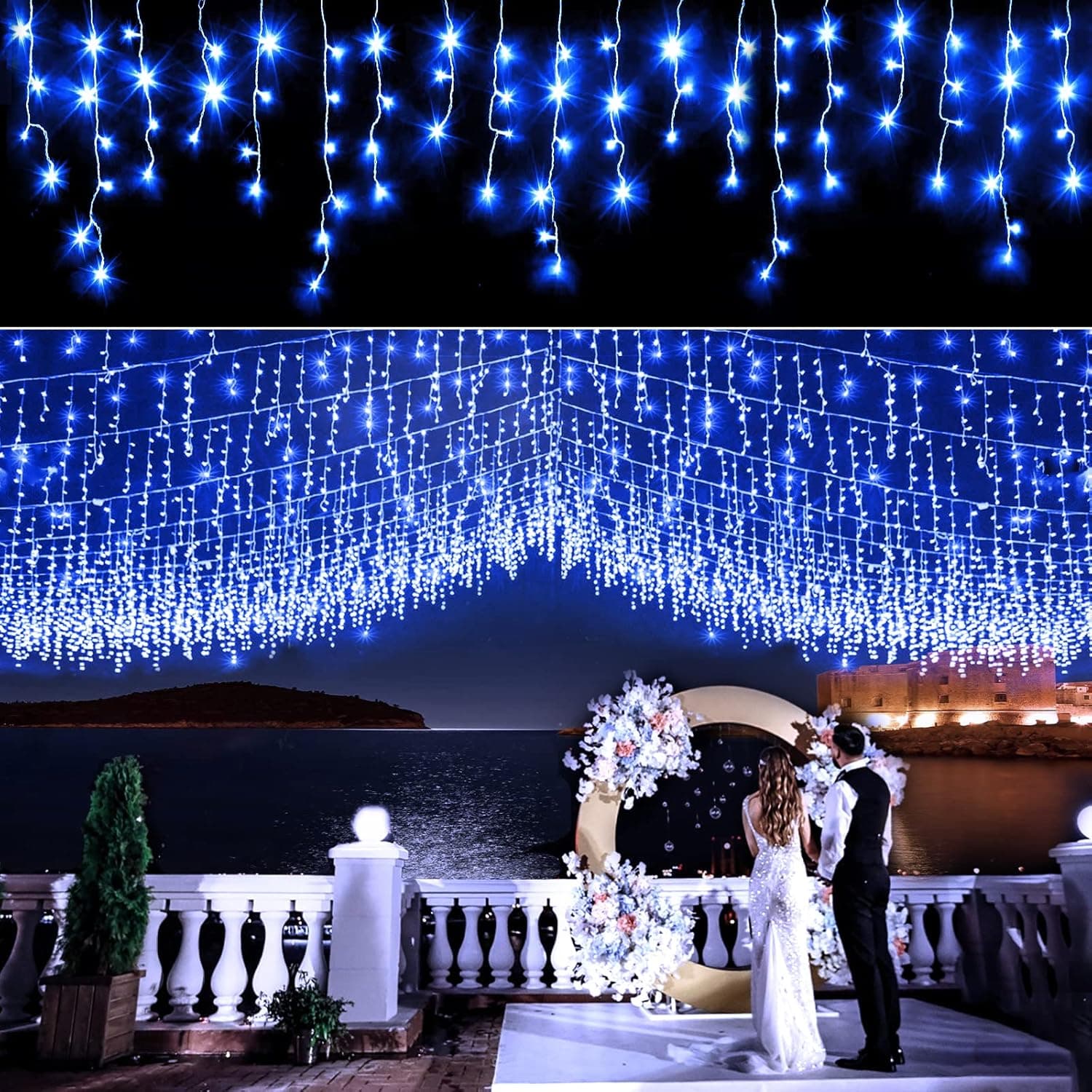 Icicle Christmas Lights Outdoor 400 LED Icicle Lights, 33FT 8 Modes String Lights Plug in Waterproof Hanging Christmas Lights with Timer Memory Function for Holiday Pavilion Balcony Decoration,Blue