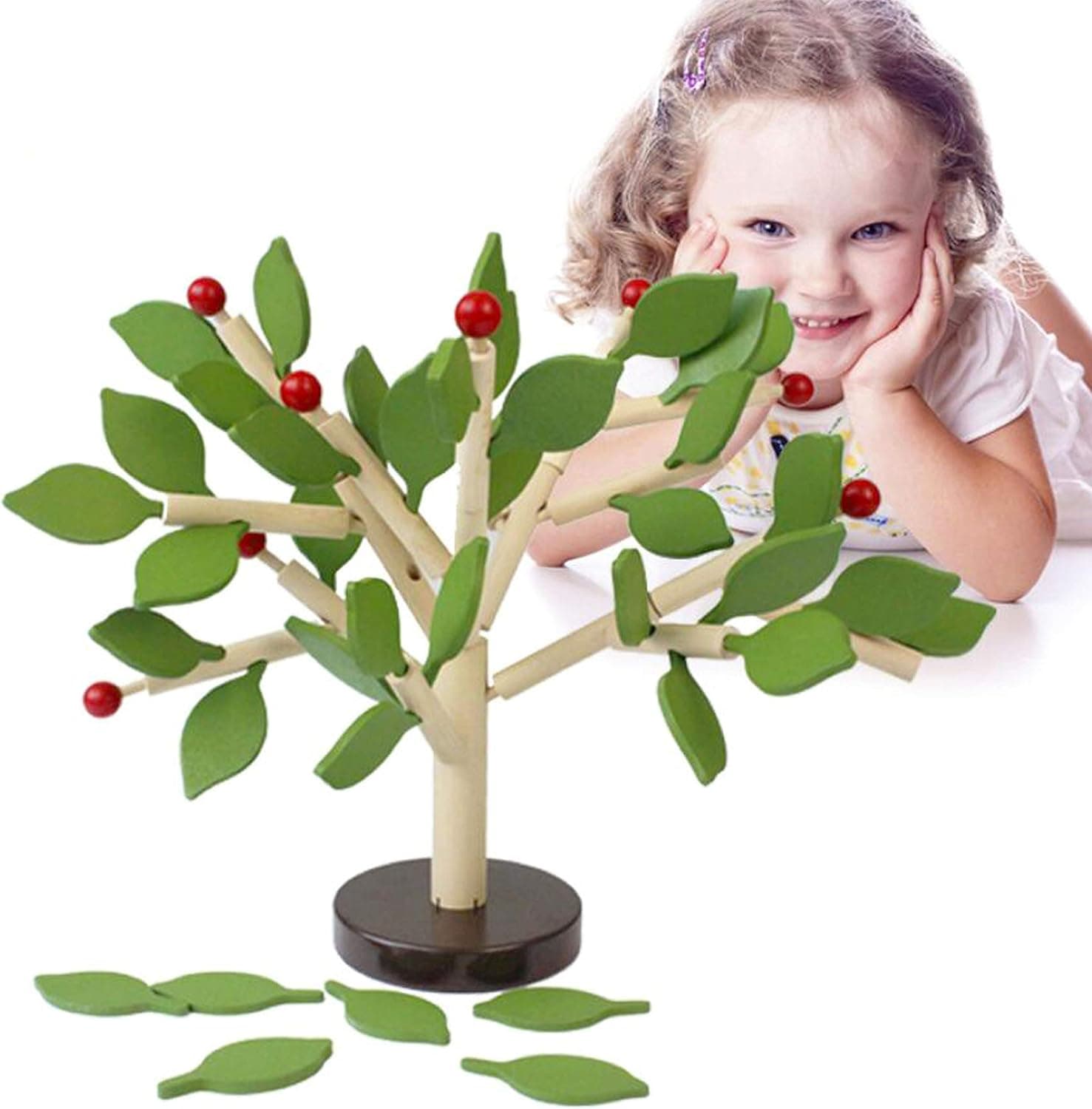 Carykon Early Childhood Education Building Blocks Wooden Assembling Tree Combination Boys and Girls DIY Disassembly Combination Puzzles Educational Toys Home Office Decoration (Green)