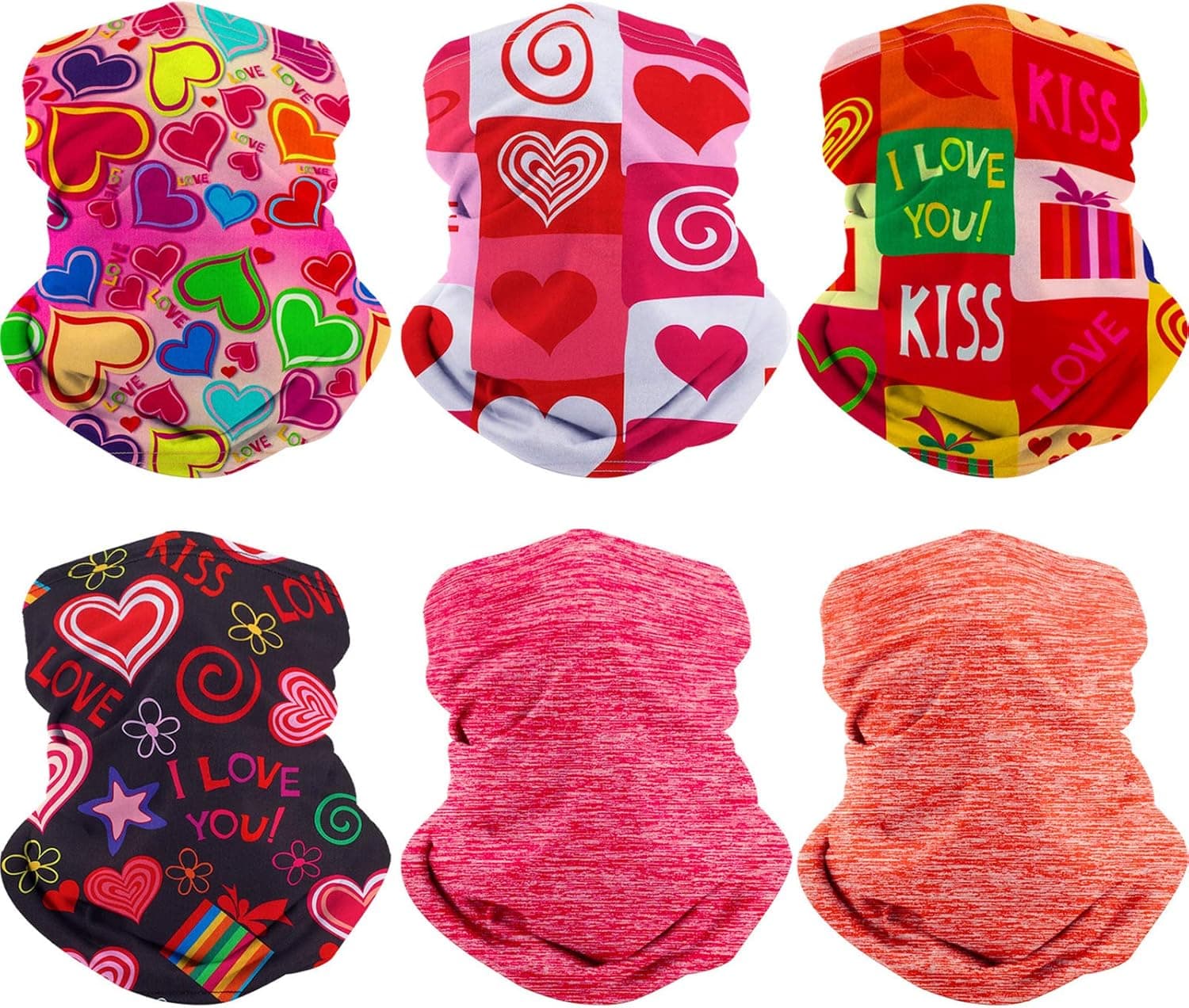 SATINIOR 6 Pieces Children Hearts Neck Gaiter Bandanas Christmas Valentine's Day Hearts Pattern Kid Neck Scarf Cloth Headwear Sun Dust Protection Balaclava for Girls Sport Outdoor Running Cycling