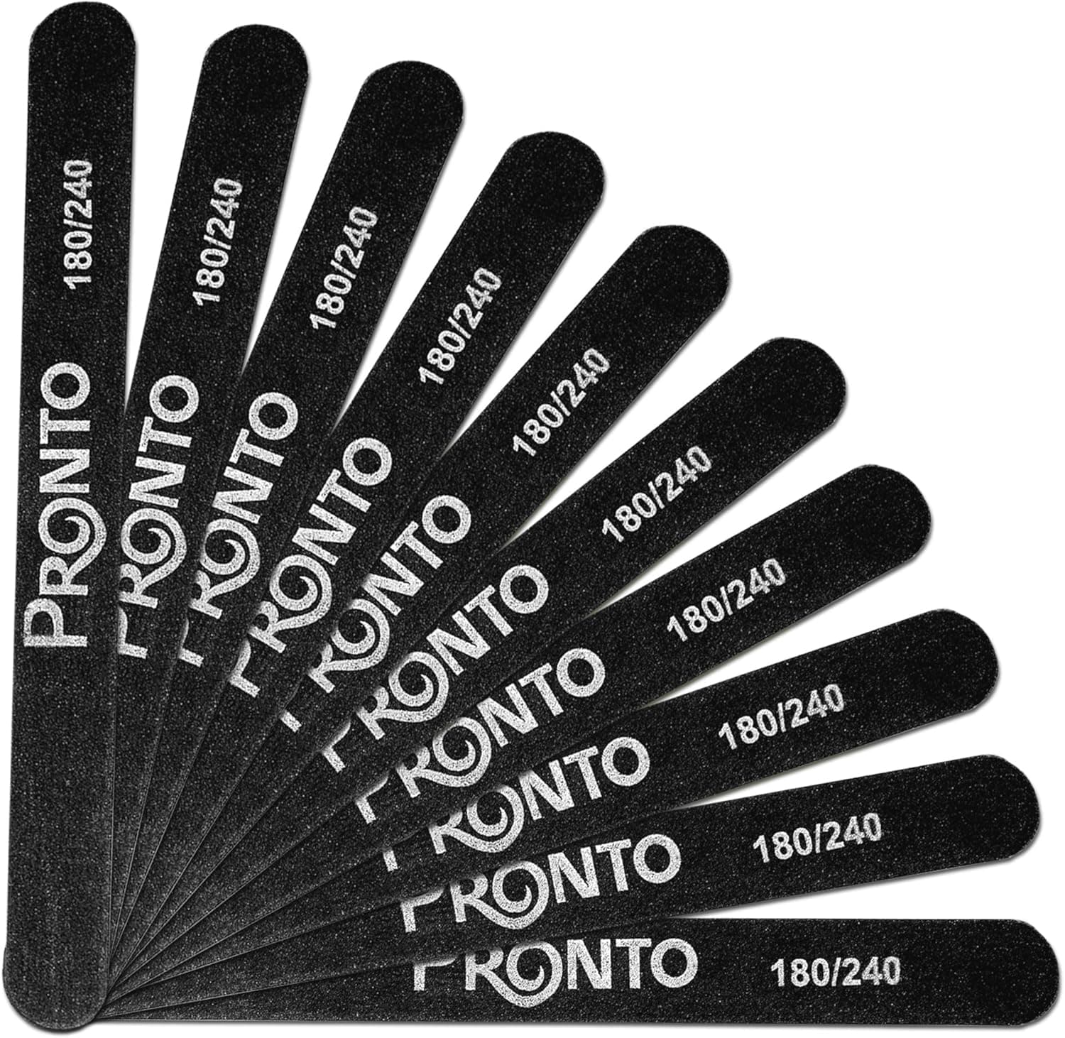 Pronto Professional Nail Files for Nail Art Salon – Black Double Sided 180/240 Grit for Manicure and Pedicure (10 Piece Set)