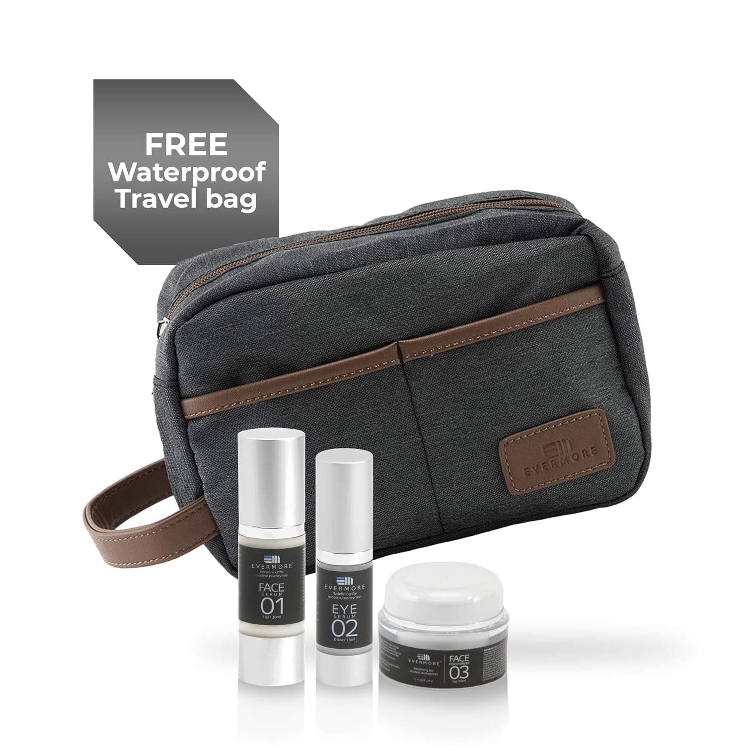 3-in-1 Skin Care Kit with Face Serum, Eye Serum, Face Moisturizer, and Waterproof Travel Bag, Natural Skin Care Products for All Skin Types, Men’s Facial Care Kit, Skincare Gift Set for Men - Evermore