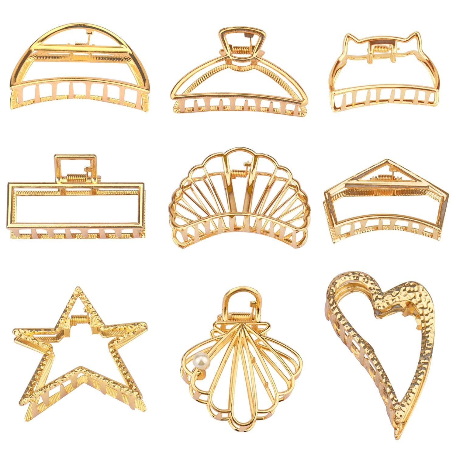 Messen 9 PACK Large Metal Hair Claw Clips Non-Slip Hair Catch Barrette Vintage Jaw Clamp for Women Girls Half Bun Strong Hairpins for Thick Hair (Gold)