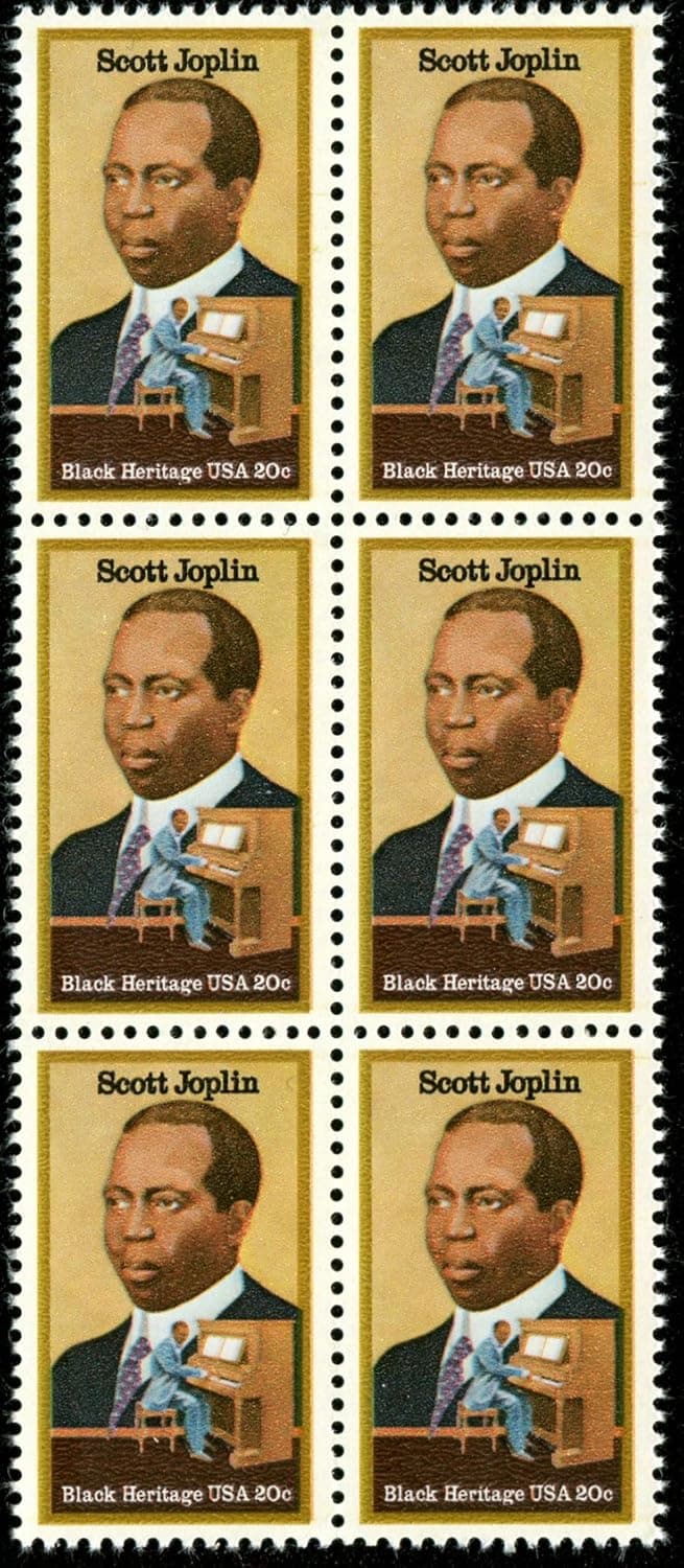 SCOTT JOPLIN ~ KING OF RAGTIME ~ BLACK HERITAGE #2044 Block of 6 x 20 cents of US Postage Stamps