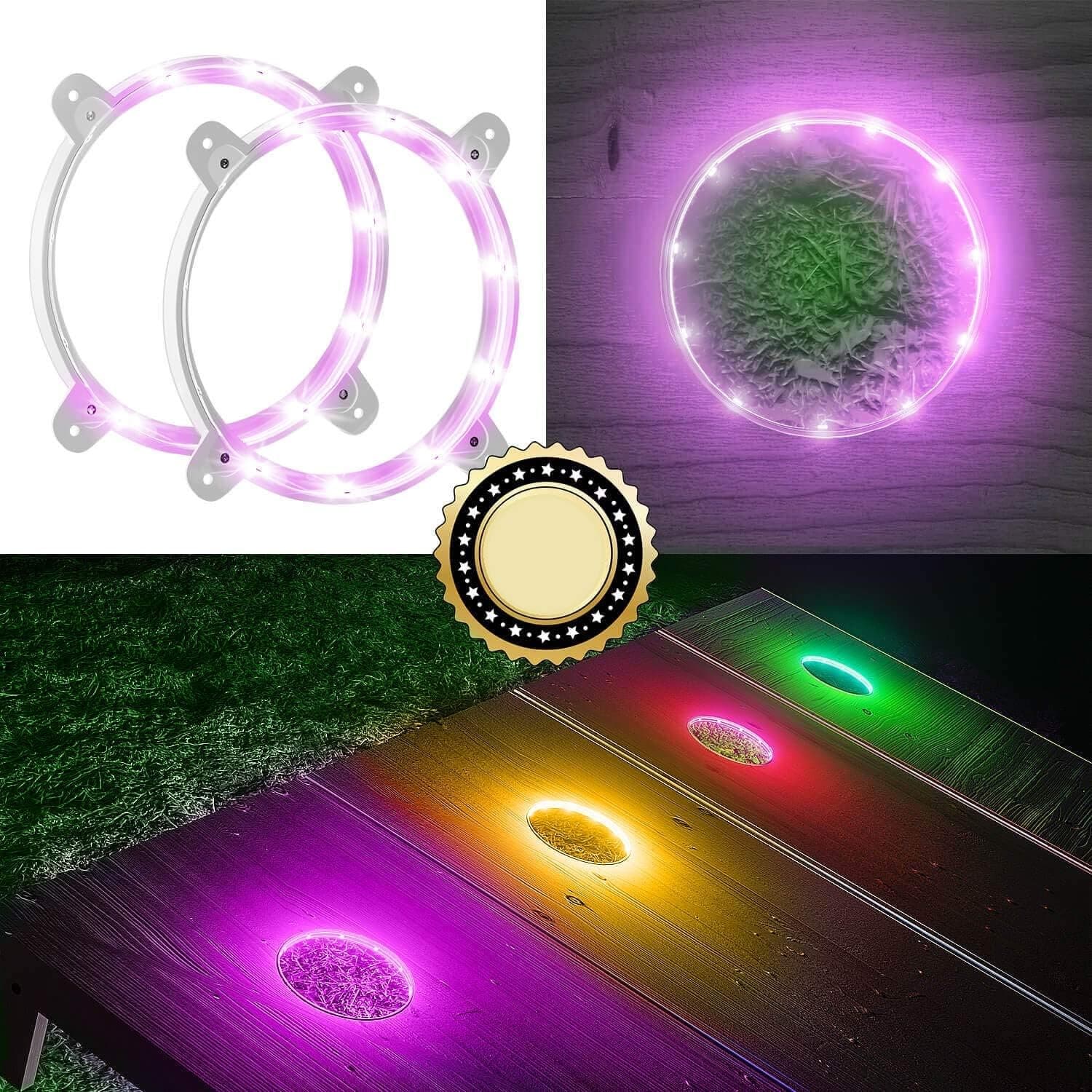 Cornhole Lights for Hole and Board - 16 Color Corn Hole LED Lights + Remote Control - Kit for Regulation Size Cornhole Boards, Official Bean Bag Toss - Yard Games, Outdoor Games for Adults and Family