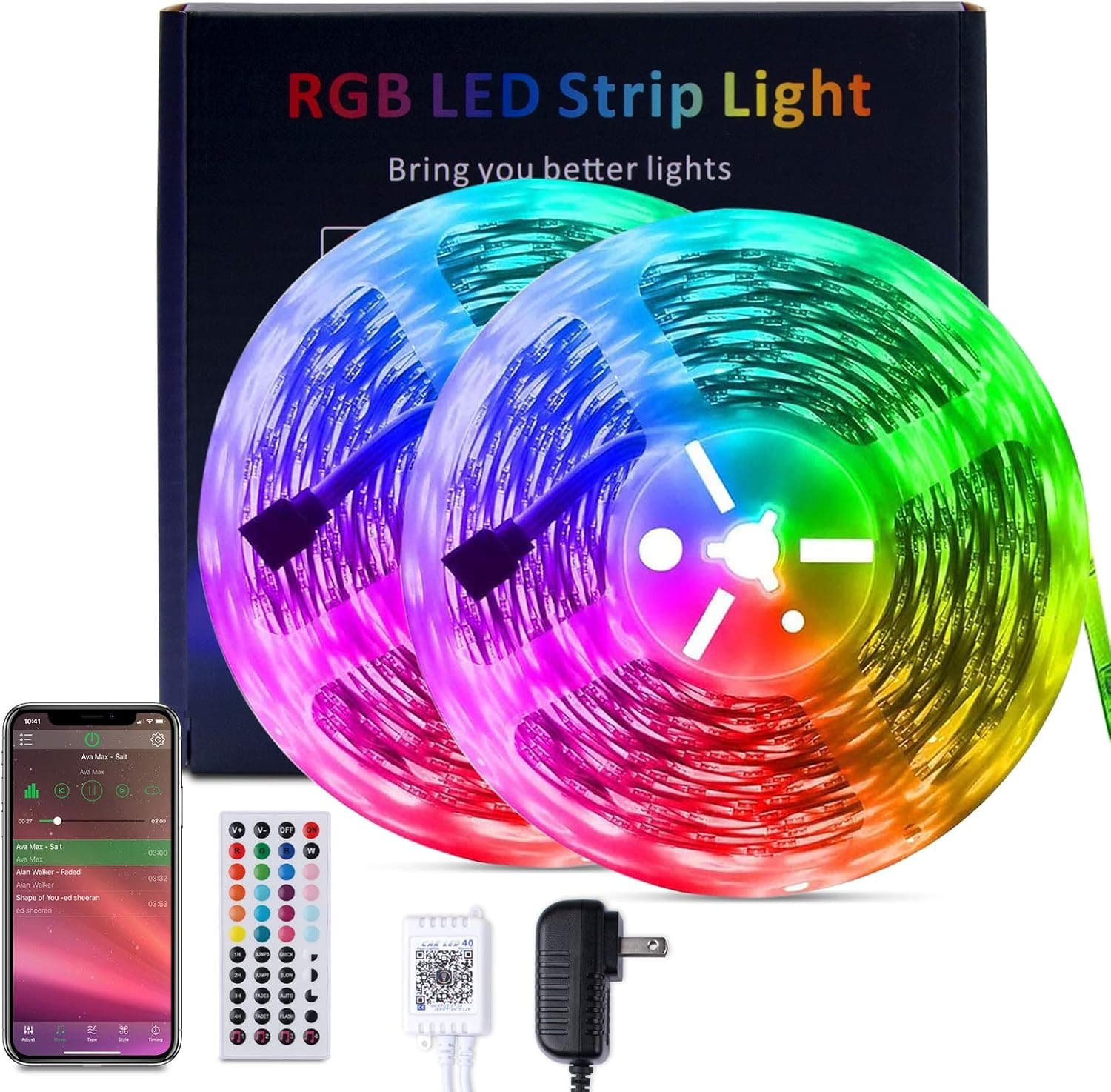 LED Strip Lights with Remote -12v 32.8 Ft RGB Color Changing LED Lights That Sync with Music for Home Bedroom Living Room Dorm Party Decoration DIY