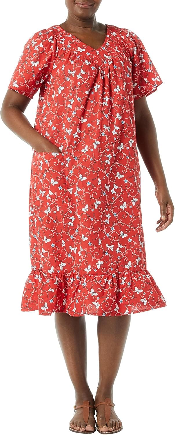 AmeriMark Casual Women’s Muumuu House Dress Comfortable Flowy Short Sleeve Patio Sun Dress Lounger Gown Sleepwear for Ladies