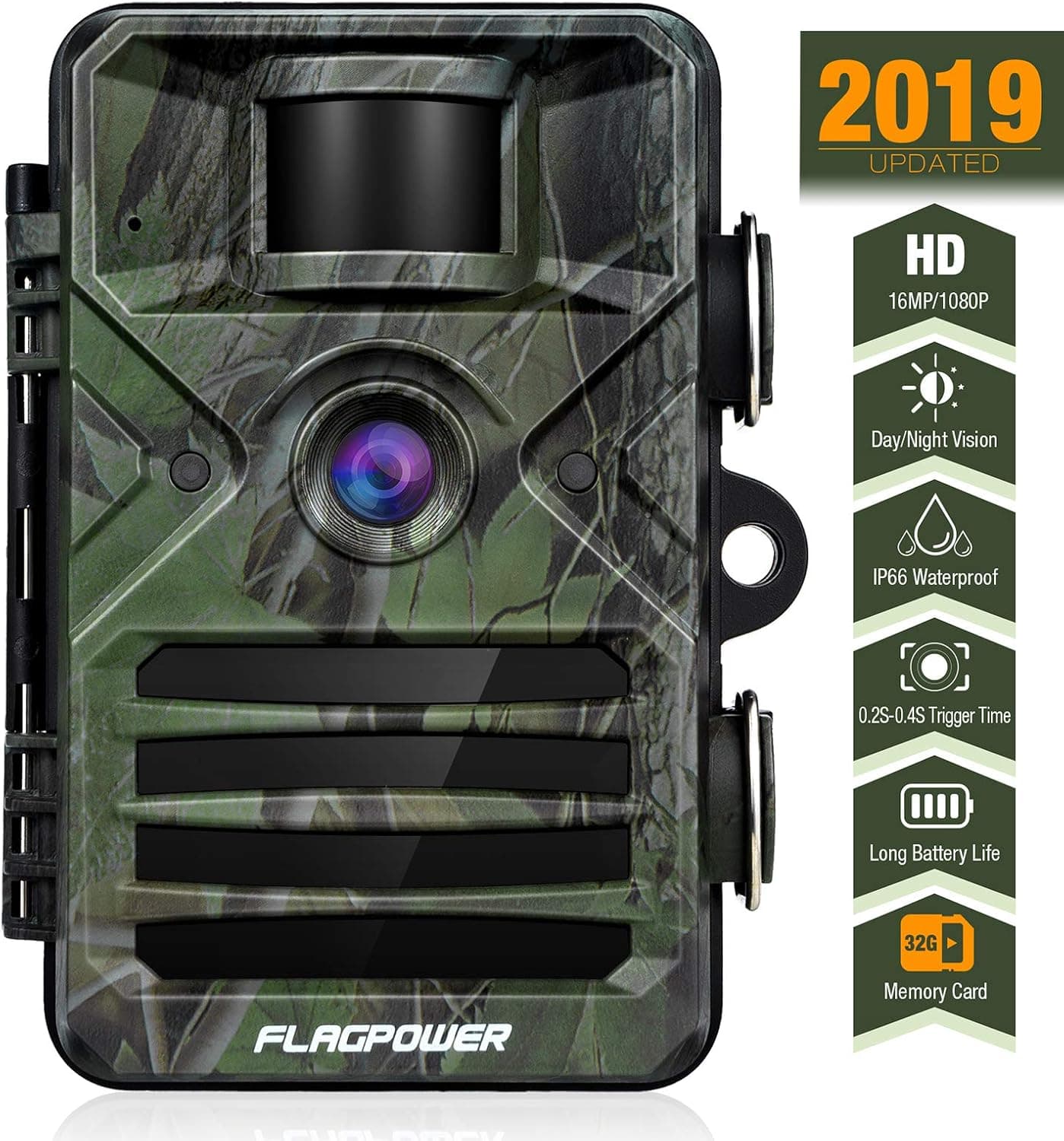 FLAGPOWER Trail Game Camera with Night Vision Motion Activated with 32GB Memory Card