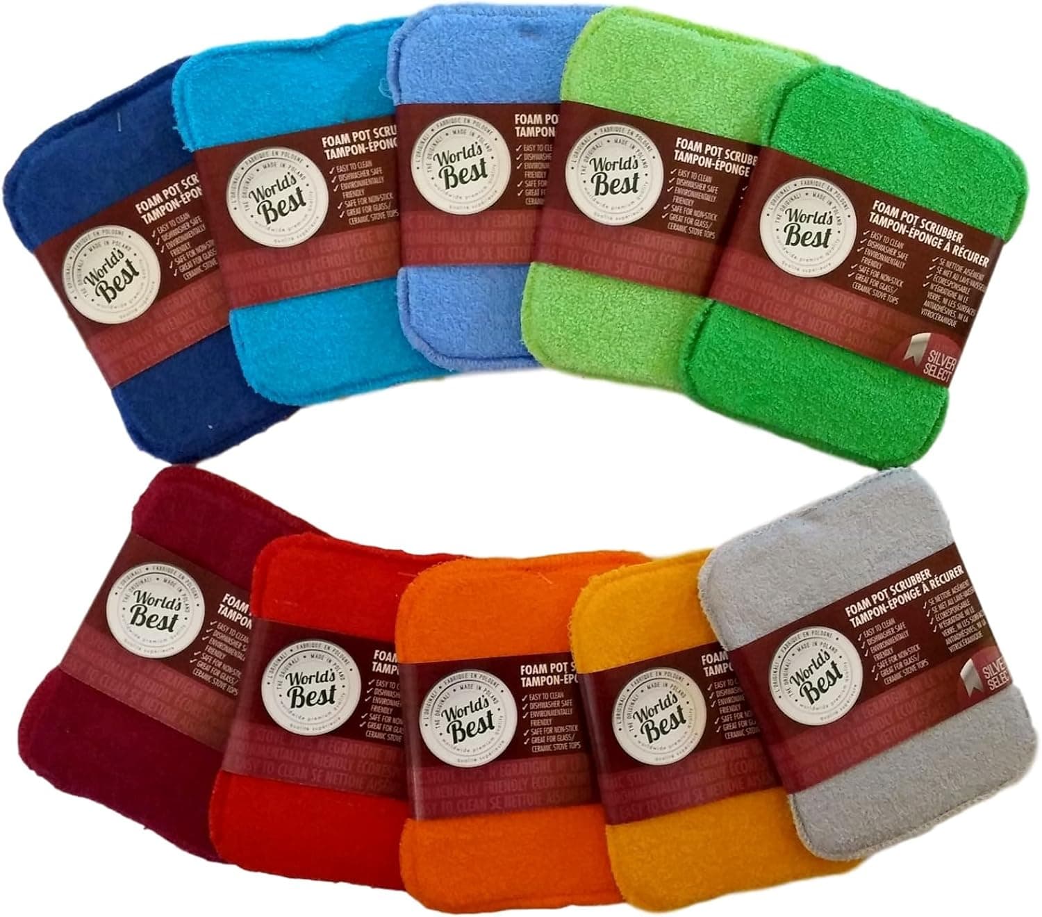 World's Best Foam Pot Scrubbers. Dishwasher Safe. Assorted Colors (6)