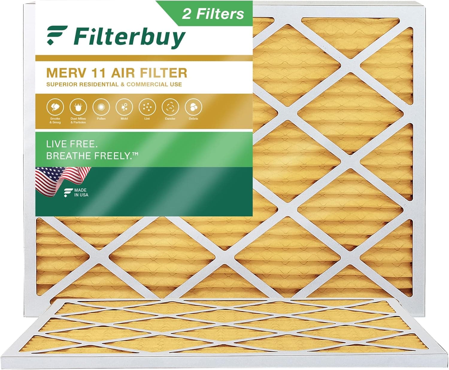 Filterbuy 20x21.5x1 Air Filter MERV 11 Allergen Defense (2-Pack), Pleated HVAC AC Furnace Air Filters Replacement (Actual Size: 19.88 x 21.50 x 0.75 Inches)