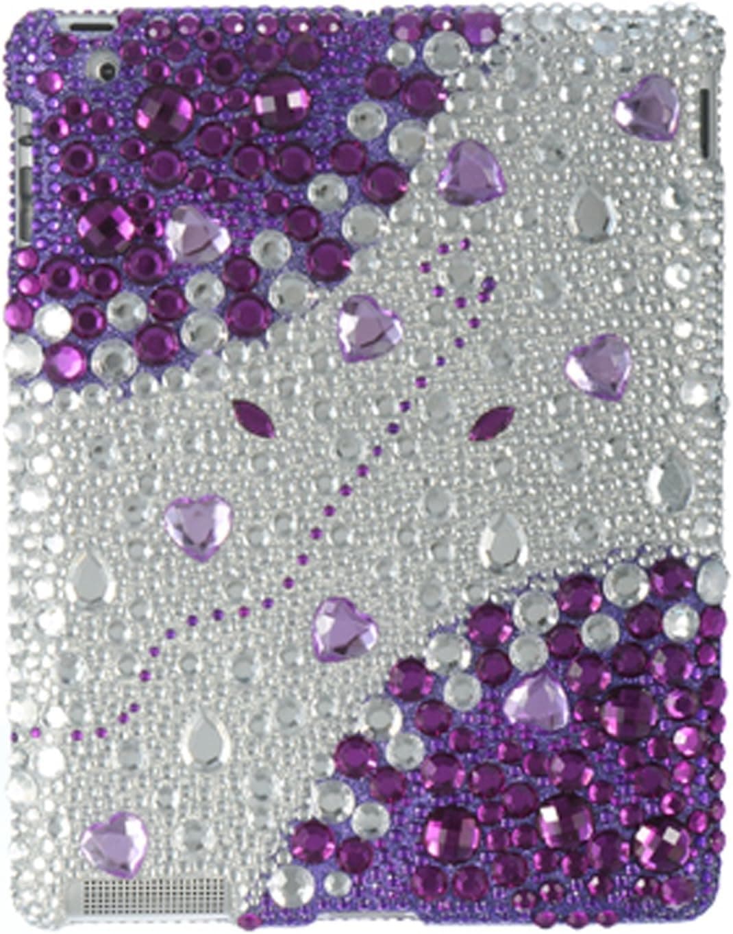 FULL Cover Purple Heart Splash Crystal Case for Apple iPad 2; Crystal Rhinestone Diamond Bling
