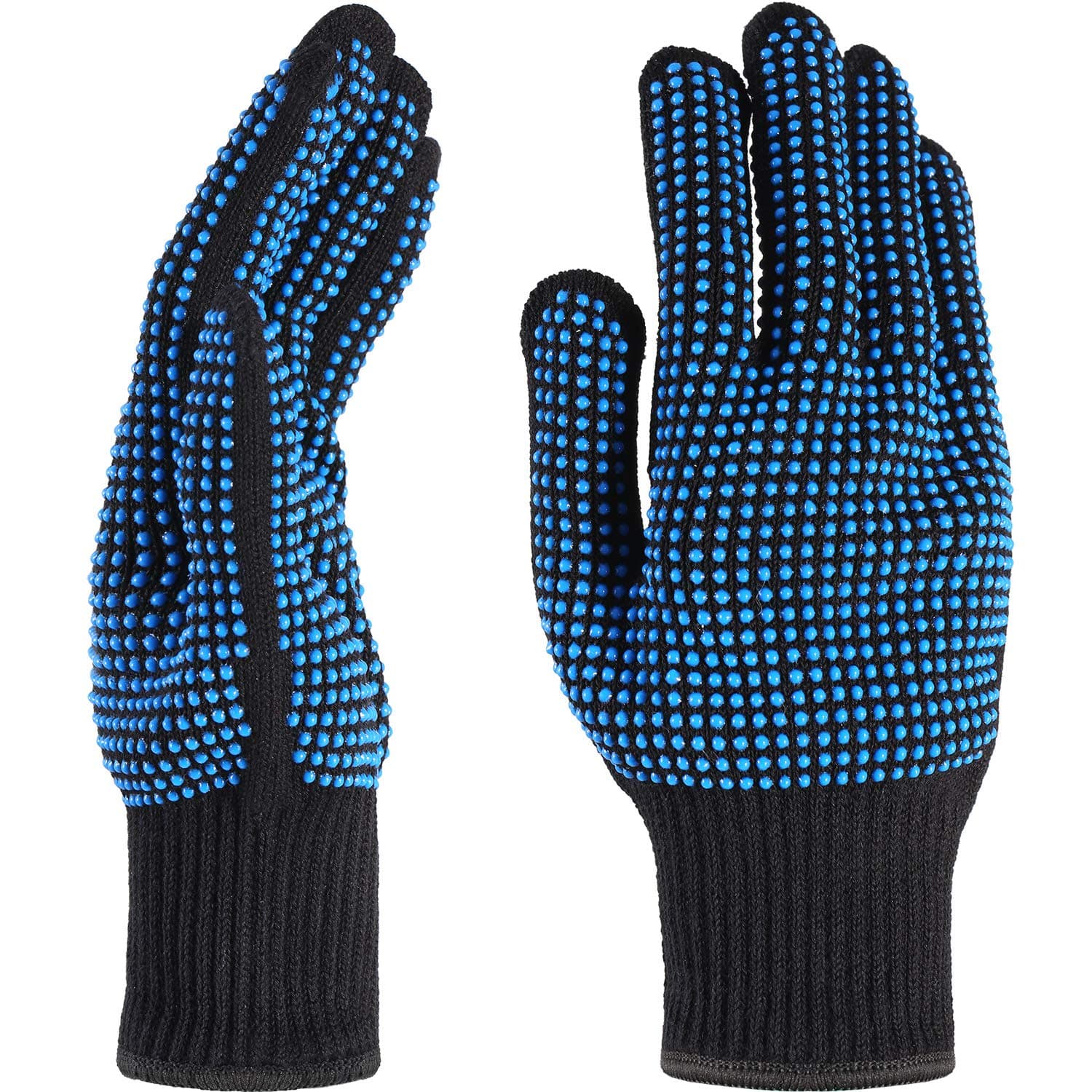 TecUnite 2 Pieces Heat Resistant Gloves Silicone Non-slip Gloves for Hair Styling Curling Iron, Fit All Hand Sizes (Blue silicone dots)