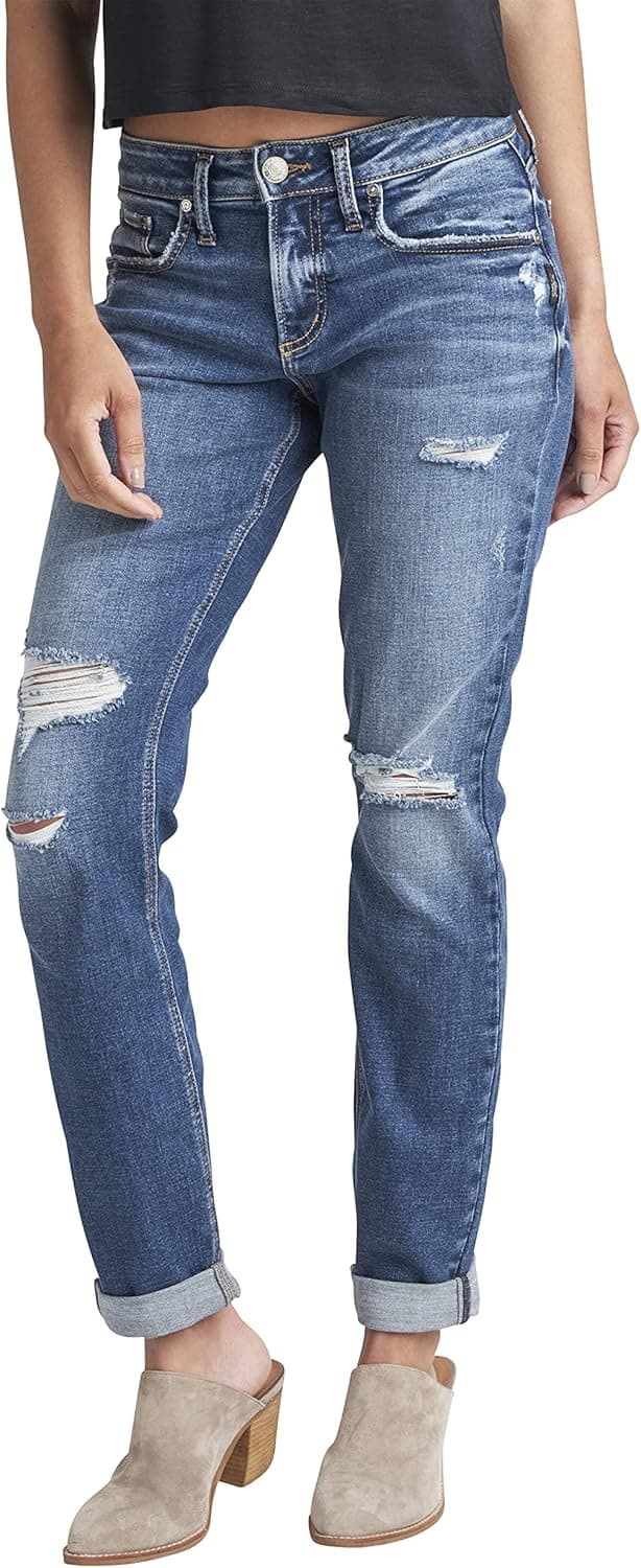 Silver Jeans Co. Women's Boyfriend Mid Rise Slim Leg Jeans