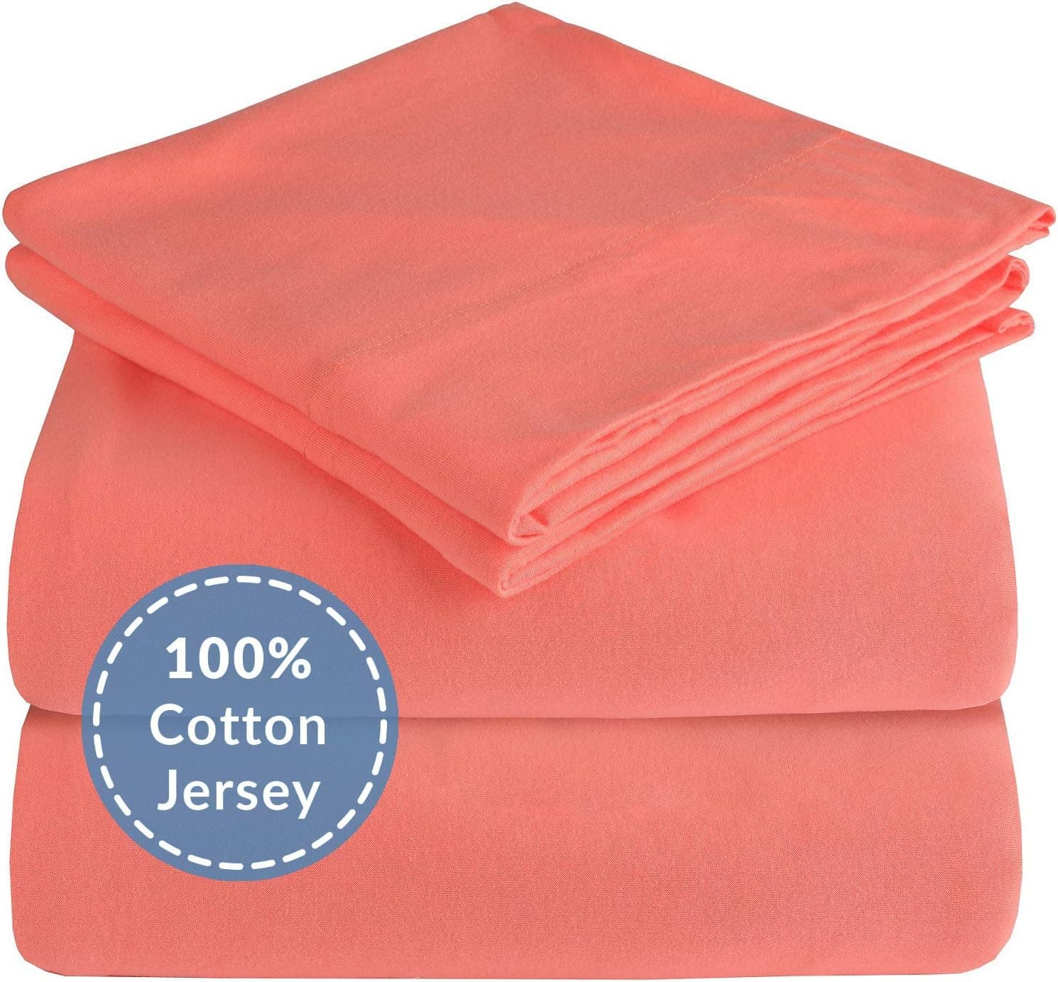 Mellanni Twin Jersey Sheets Set - 3 pc Cotton Sheets Twin - 100% Cotton Twin Sheet Sets - All Season Twin Bed Sheets - Deep Pocket Twin Bed Set - Soft Cotton Sheets (Twin, Coral)