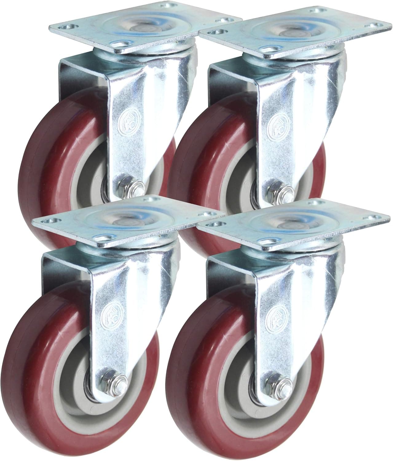 4 inch (Set of 4) with 4 Swivel Casters- Poly Tread, Sealed Industrial Bearing Wheels - Foghorn Construction