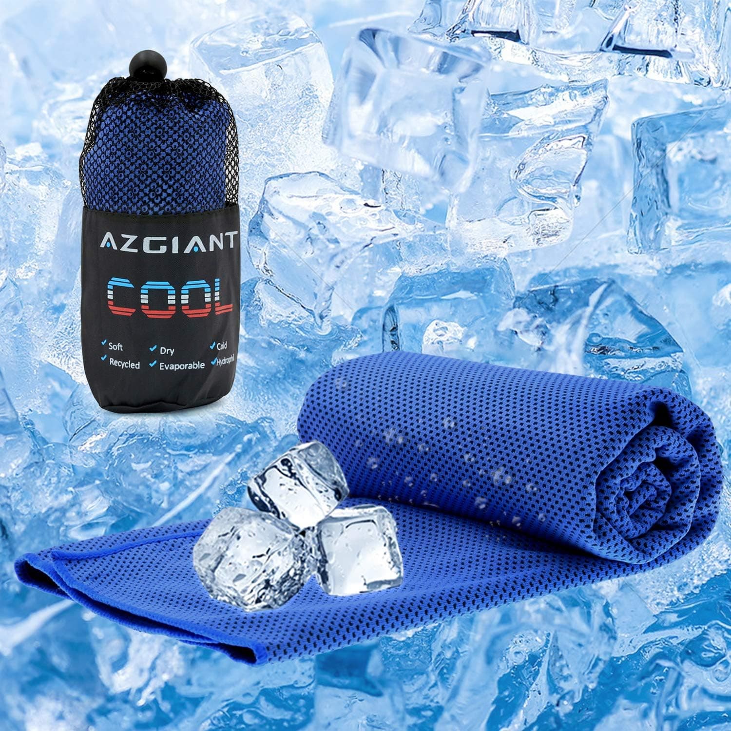 AZGIANT Cooling Towel, Instant Cooling Towels for Athletes, 40"x16" Cool Clothes for Women Chilling Neck Wrap for Camping, Hiking, Gym Workout, Fitness, Yoga, Golf (Blue)