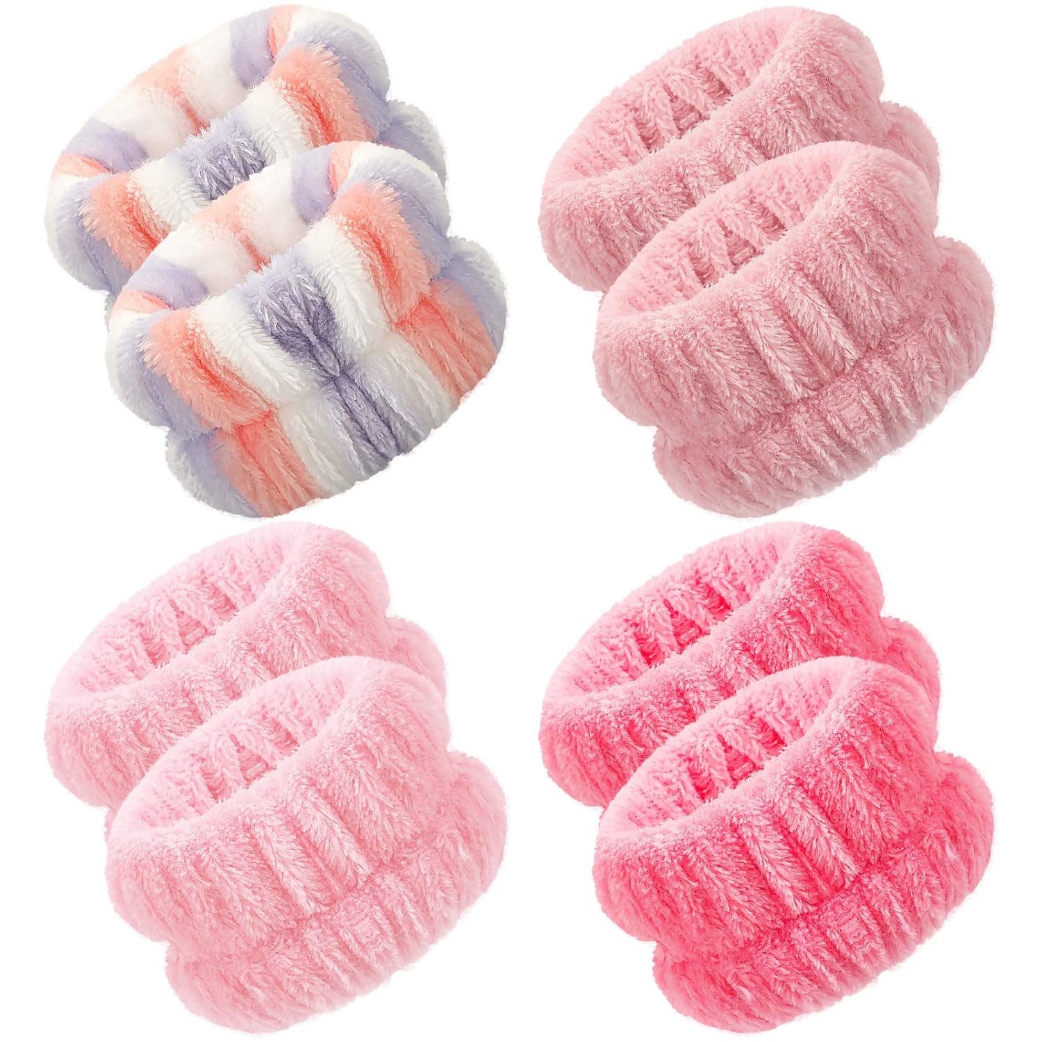 4 Pairs Wrist Spa Washband Microfiber Washing Face Wrist Wash Towel Band Wristband Scrunchies Absorbent Wrist Sweatband for Women Prevent Liquid from Spilling (Vivid Colors, Classic Style)