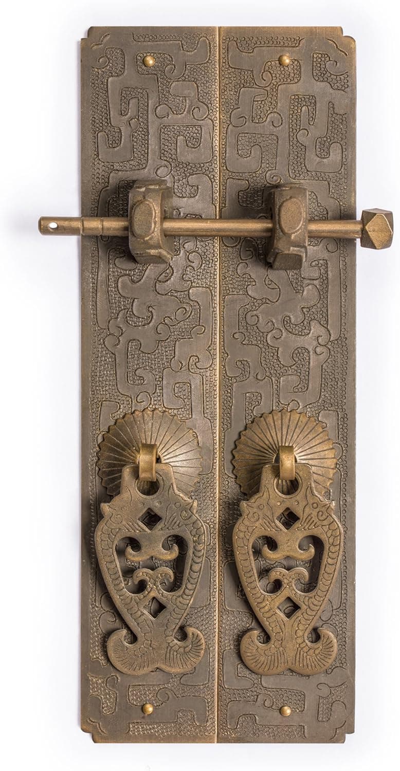 Hardware Philosophy Kui Dragon and Goldfish Brass Cabinet Strip Backplate Hardware Pulls Set 8"