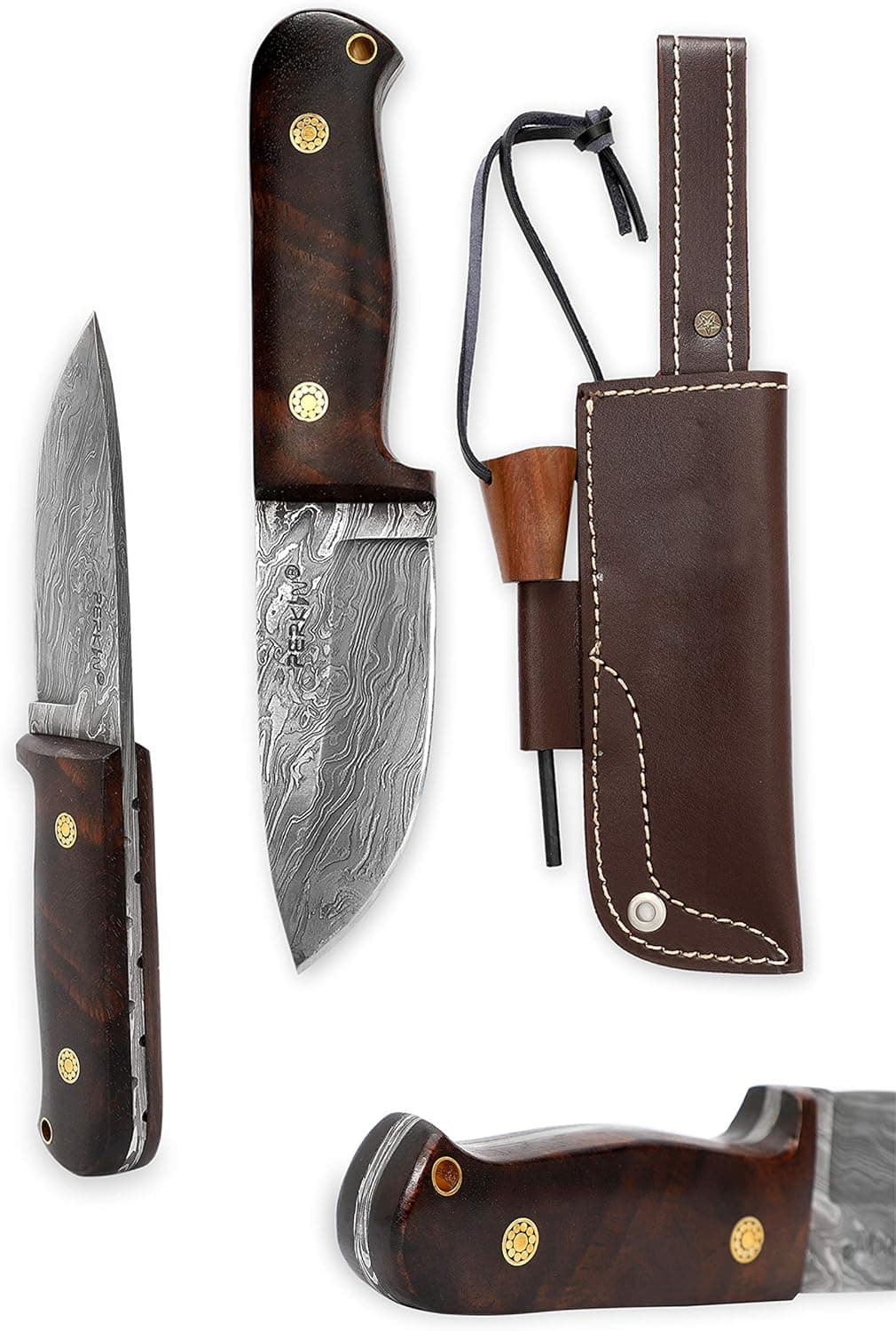 Perkin- Handmade Hunting Knife with Fire Starter and Sheath Damascus Steel Blade