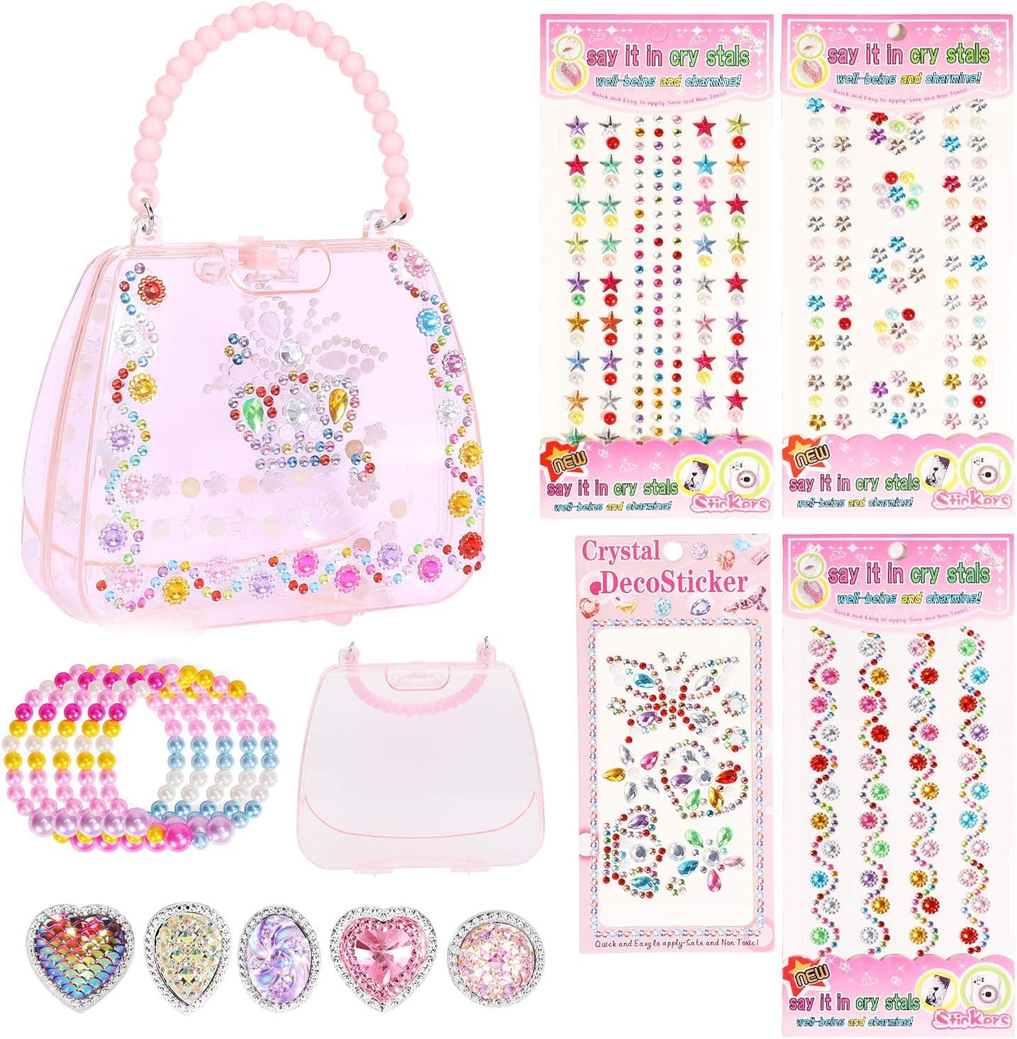 HIFOT Decorate Your Own Glitter Treasure Boxes, Craft Kit Stickers Handbag, Ring Bracelet Jewelry Set, DIY Jewelry Box Creative Toys For Girl, Christmas Birthday Present