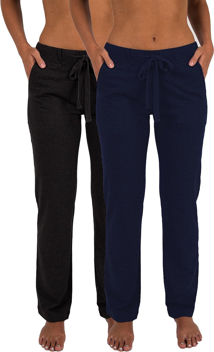 Sexy Basics Women's 2 Pack Ultra Soft French Terry Cotton Drawstring Yoga Lounge Long Pants