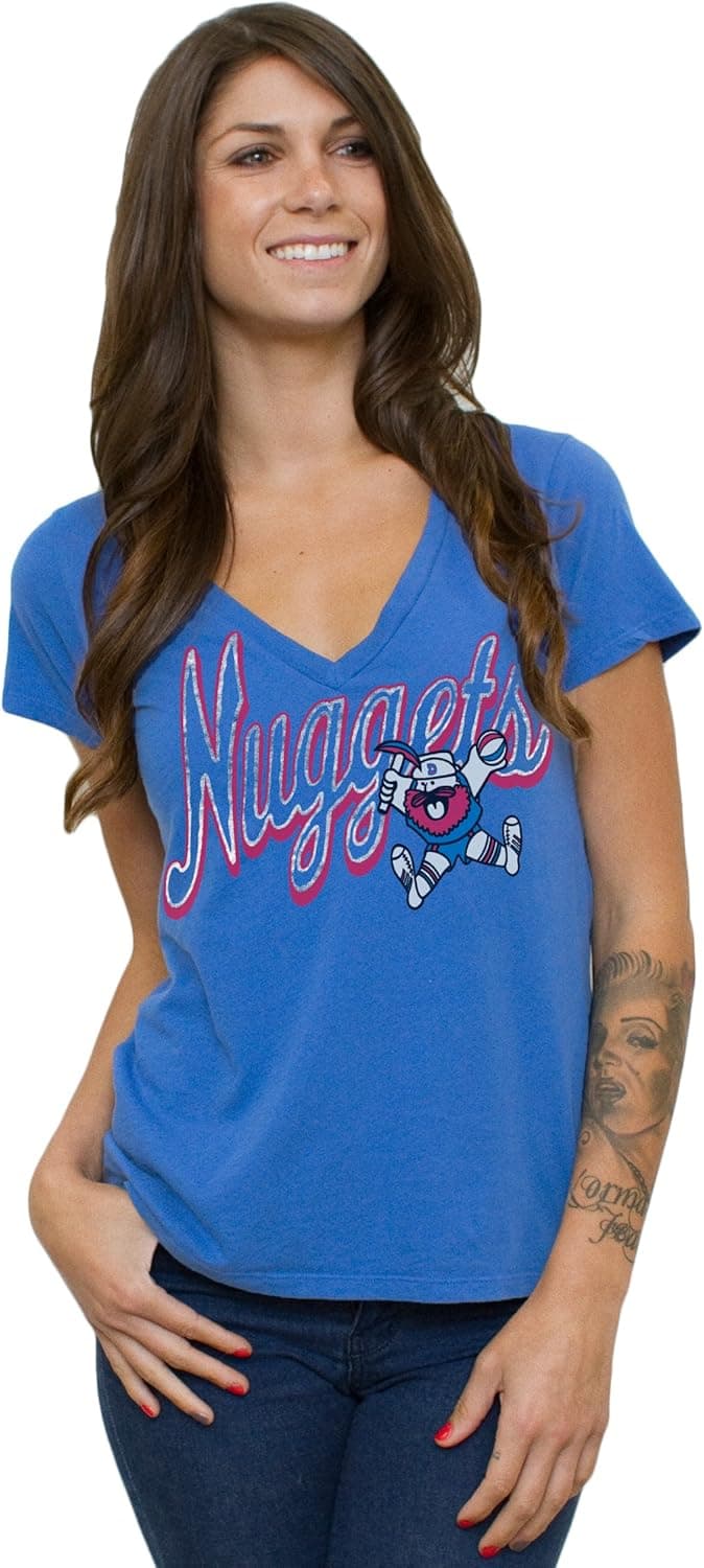 NBA Denver Nuggets Women's Vintage Solid Short Sleeve V-Neck T-Shirt, Blueberry