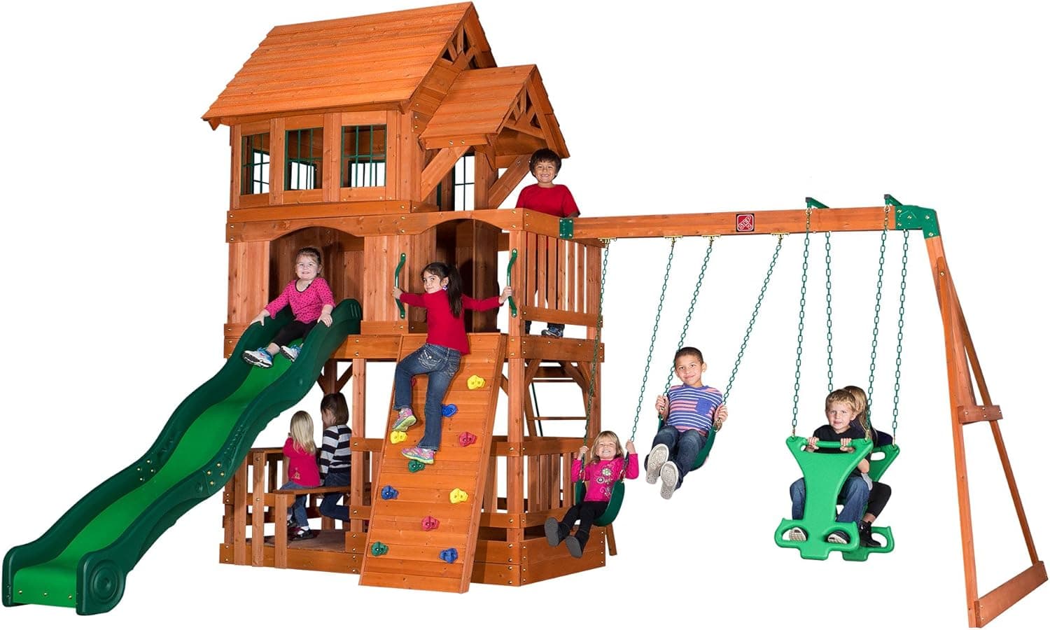 Step2/Backyard Discovery Edgewood All Cedar Wooden Swing Set Playset, Brown