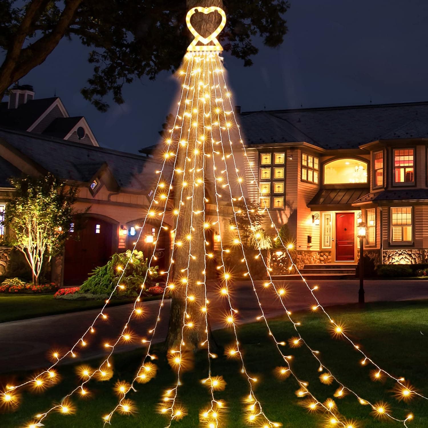 Efunly Valentines Day Decoration Lights,300 LED 8 Modes 29V Plug in Curtain Lights,Heart Shaped String Lights for Bedroom Wedding Indoor Outdoor Party Valentine's Day Decor