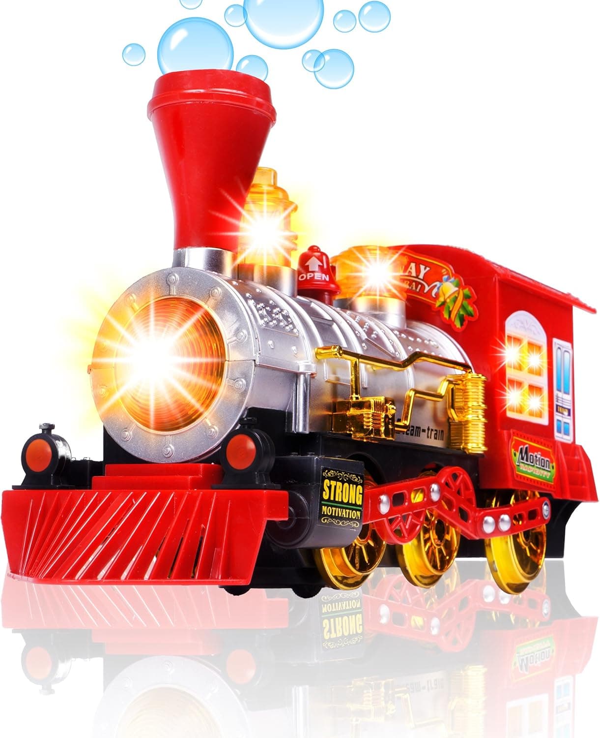 CifToys Bubble Blowing Toy Train - Battery Powered Steam Bubbles Locomotive Engine Car- Colorful Lights & Fun Sounds - Constant Motion & Automatic Change of Direction – 3 and Up