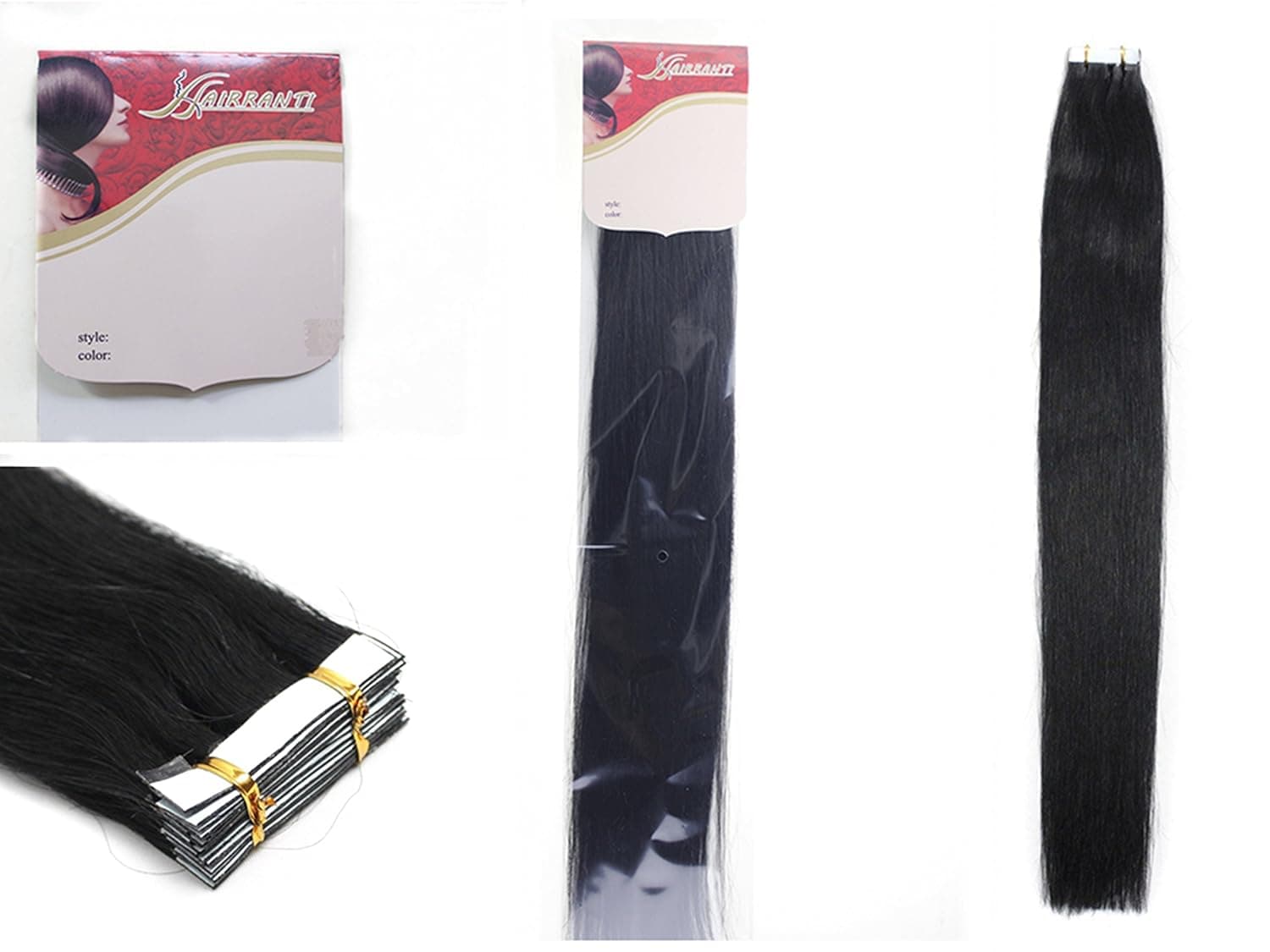16''18''20''22'' 24'' Tape - In Real Human Hair Extensions Straight 17 Colors 20pcs Beauty Hair Style (20inch 50g/20pcs, 01 jet black)