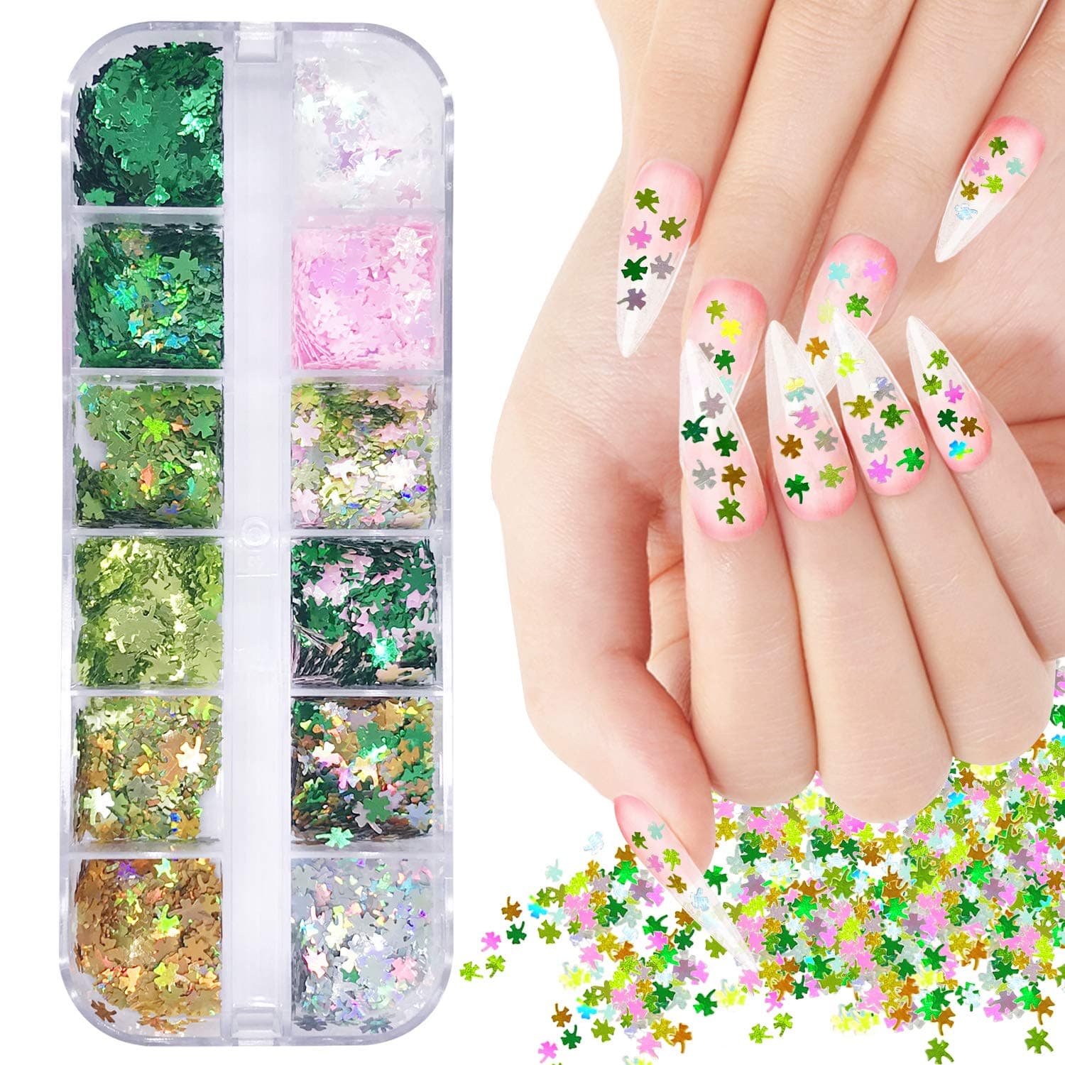 St. Patrick's Day Nail Art,Green Nail Shamrocks Glitter Sequins,Confetti Paillettes for DIY Nail Art,Eye Makeup Sequins,Lip Gloss Decorations