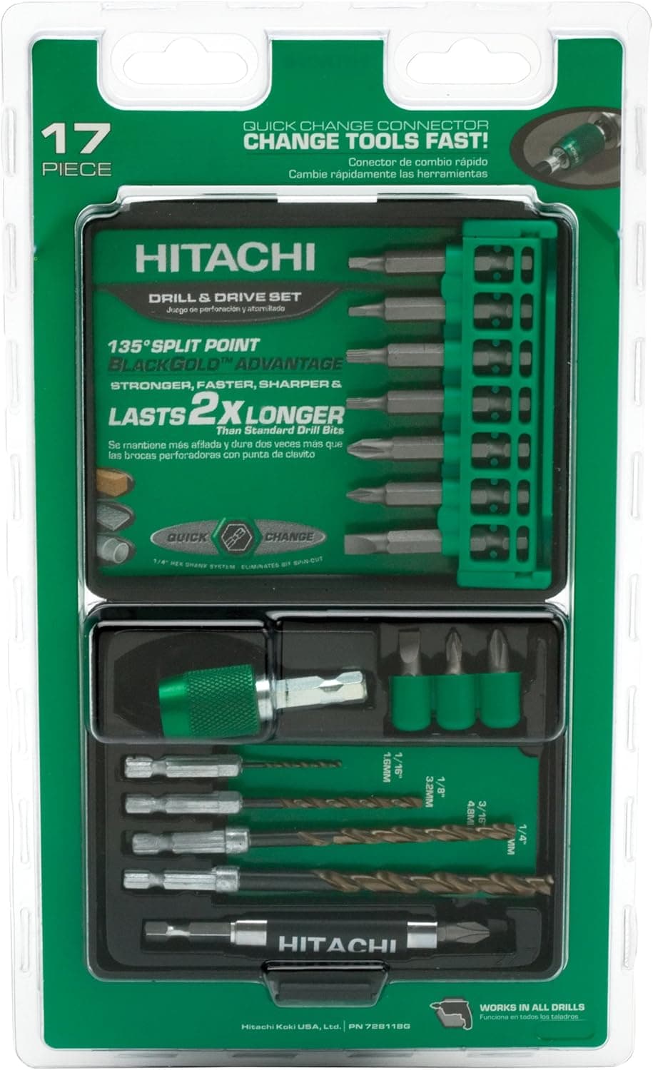Hitachi Power Tools 728118G Quick Change Drilling and Driving Set, 17-Piece