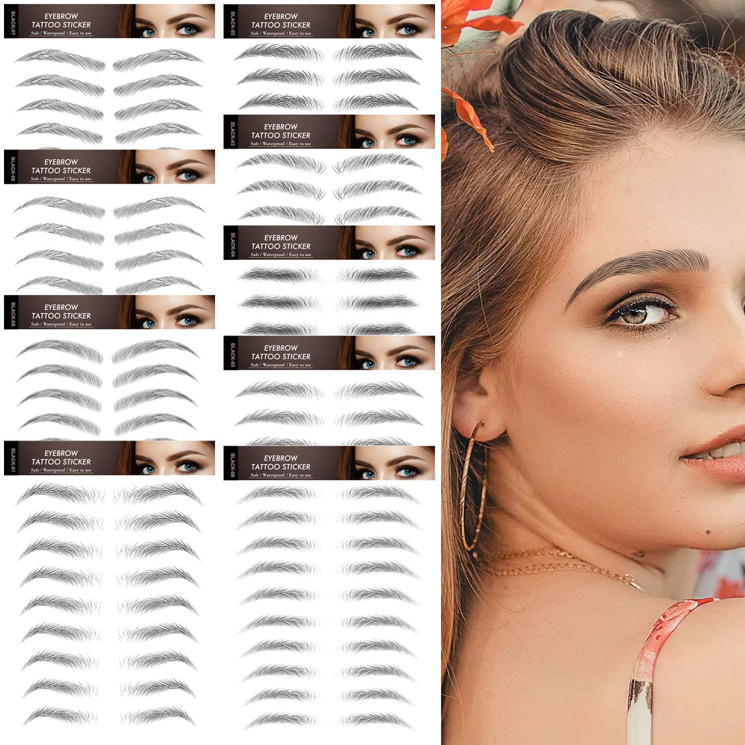 Aresvns 4D Eyebrow Tattoos Mens Natural Black 87 Pairs! Newly Improved Large Realistic Fake Eyebrows for Men, Tattoo Eyebrows Transfers Waterproof