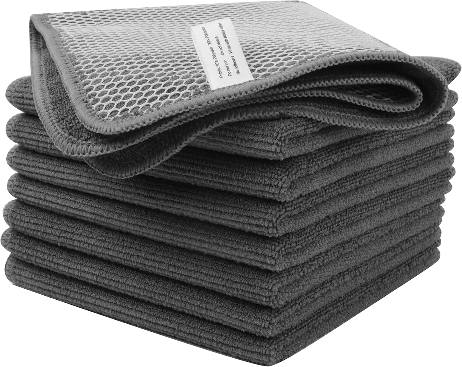 VIVOTE Kitchen Washcloths for Dishes Absorbent Microfiber Dish Cloths Quick Dry Dish Rags with Poly Scour Scrub Side Ideal for Kitchen Cleaning and Housekeeping 12inch x 12inch 8 Pack (Grey)