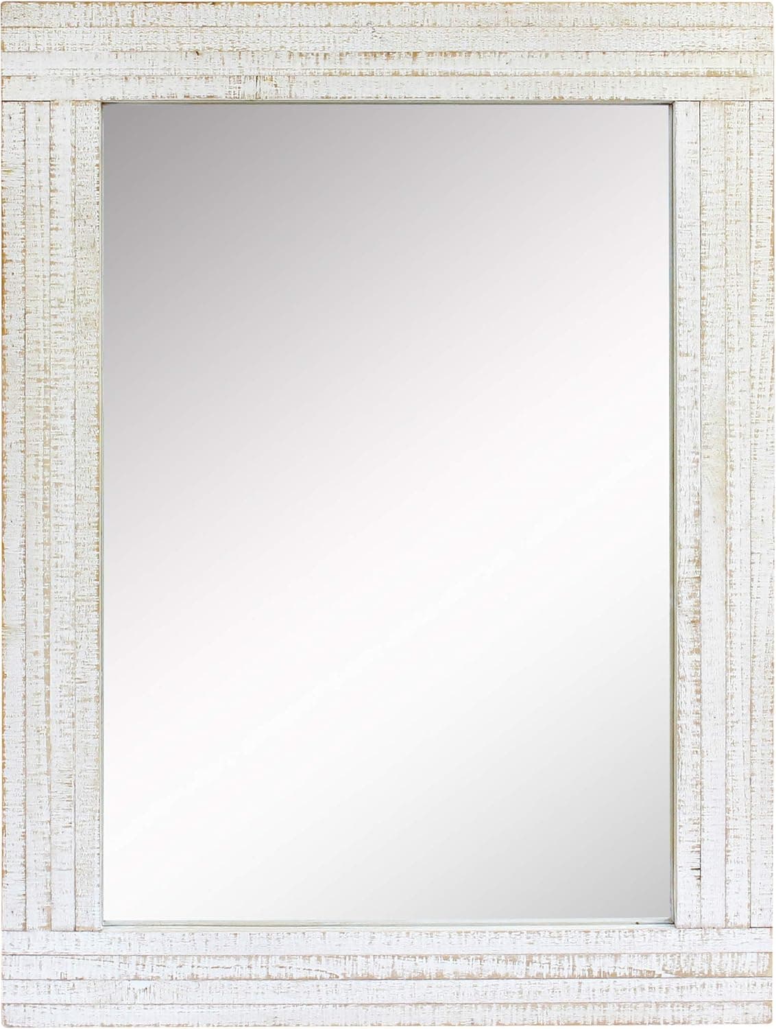 Stonebriar Rustic Rectangular Worn White Wood Frame Hanging Wall Mirror for Vertical or Horizontal Display, 24" x 18"