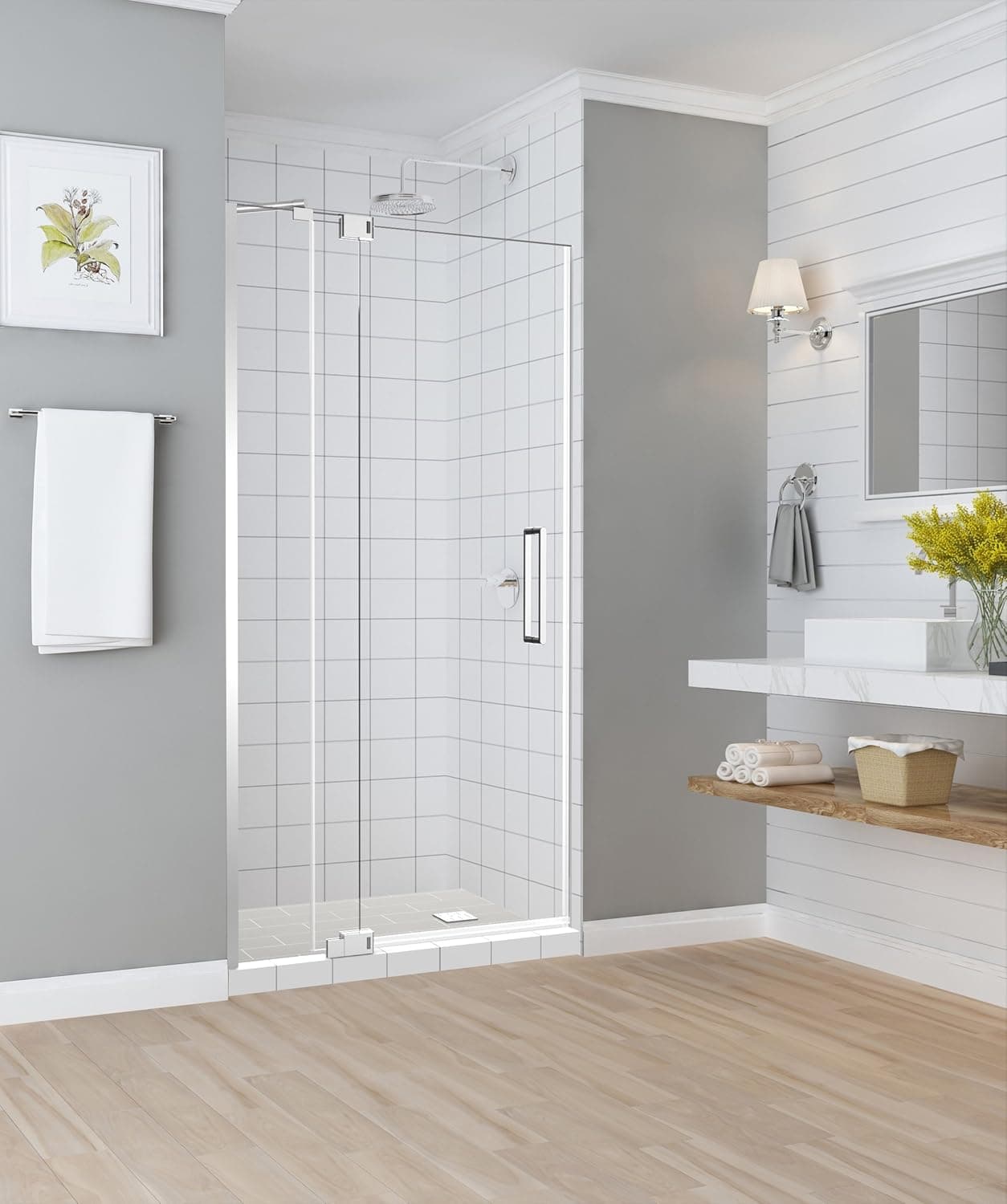 Aston Madox Frameless Pivot-Hinged Shower Door with StarCast Clear Glass, 36 in. to 42 in. W x 74.875 in. H, Chrome