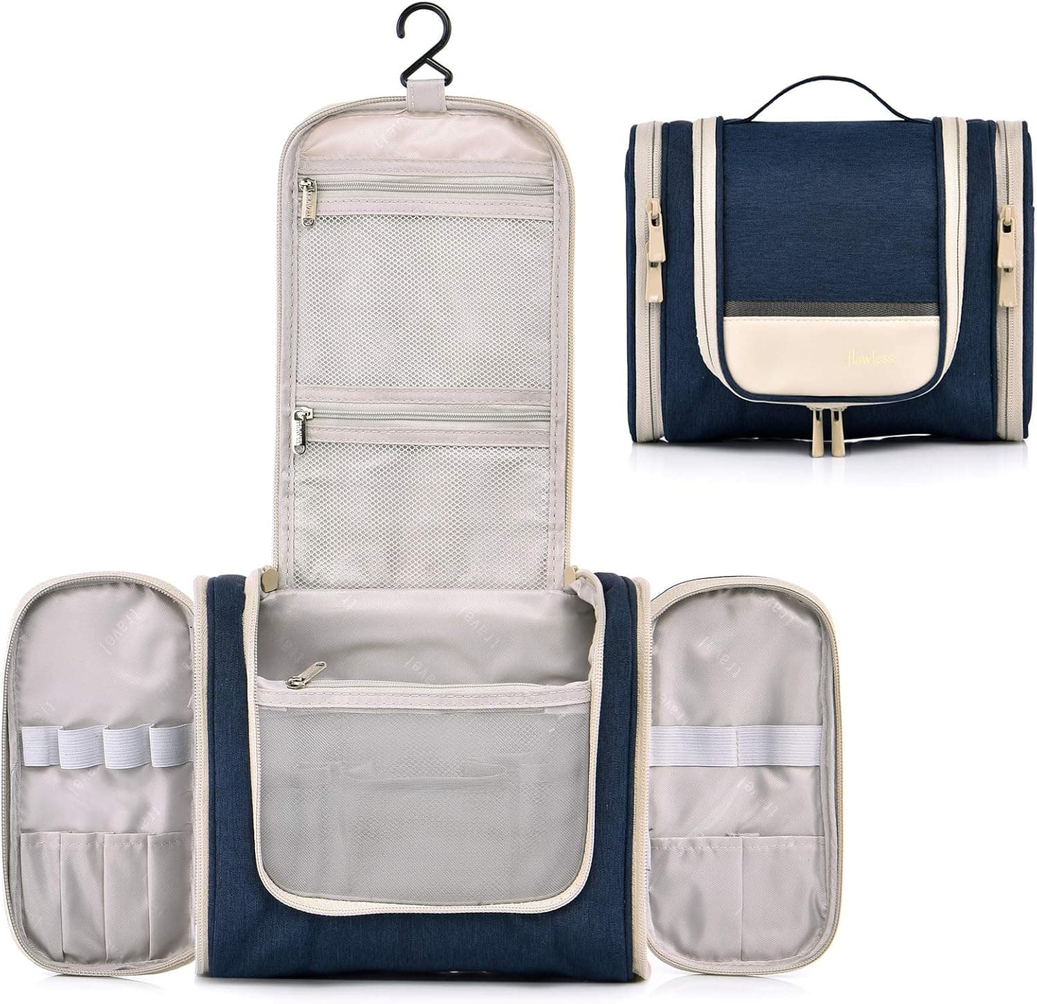 CaweyLife Hanging Toiletry Bag with Side Pockets, Small Cosmetic Bags for Women Compact Size Mens Travel Shaving Dopp Kit (Navy)