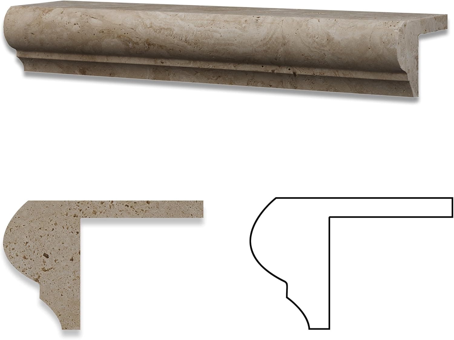 Ivory Travertine Honed 2 X 12 x 3 Corner Ogee Stair Tread Trim - Box of 5 pcs.