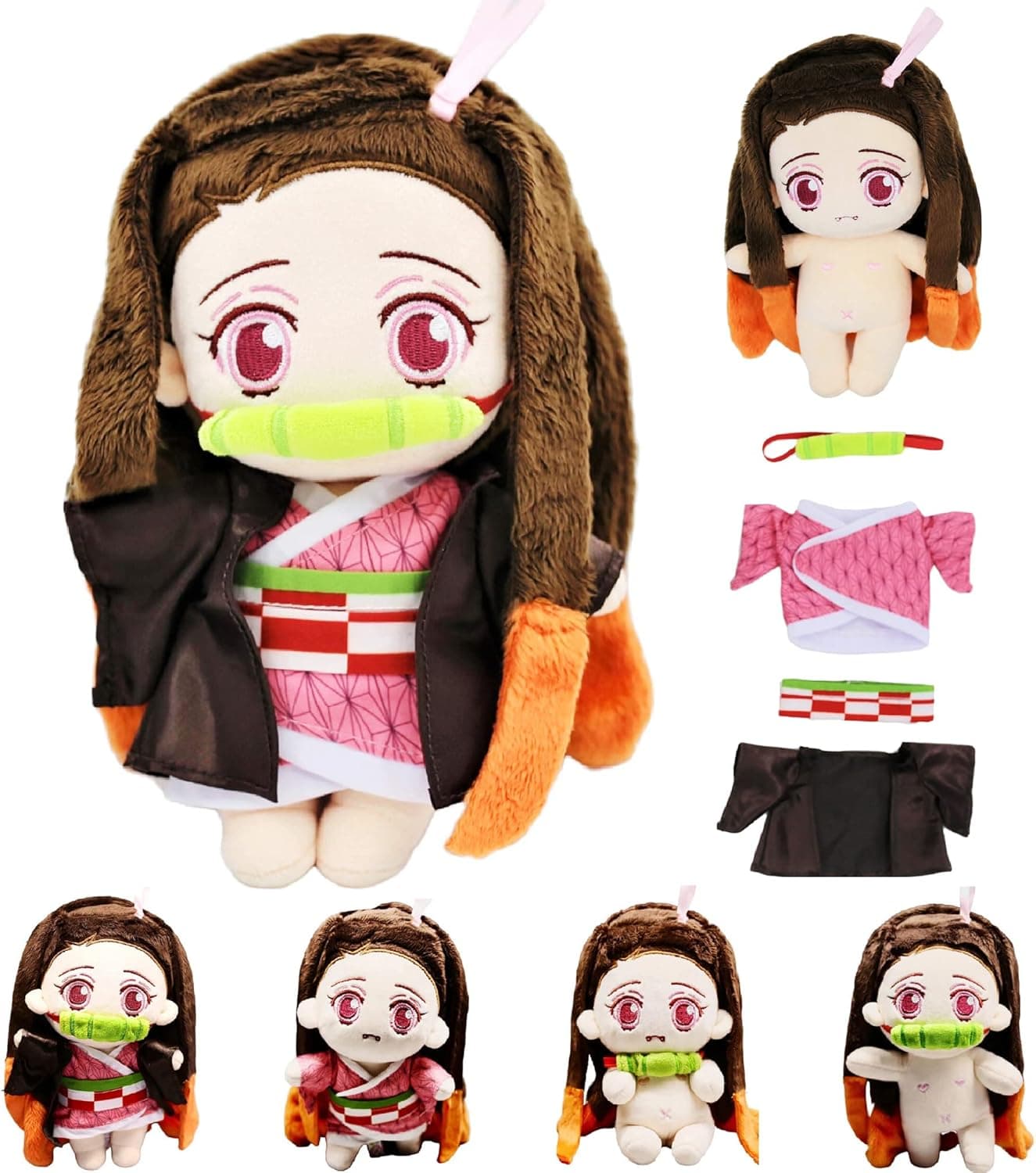 uoozii Poseable Kamado Plush 9"/23cm Cute Anime Plush Figure with Changeable Cosplay Doll Clothes (Kimono Set)