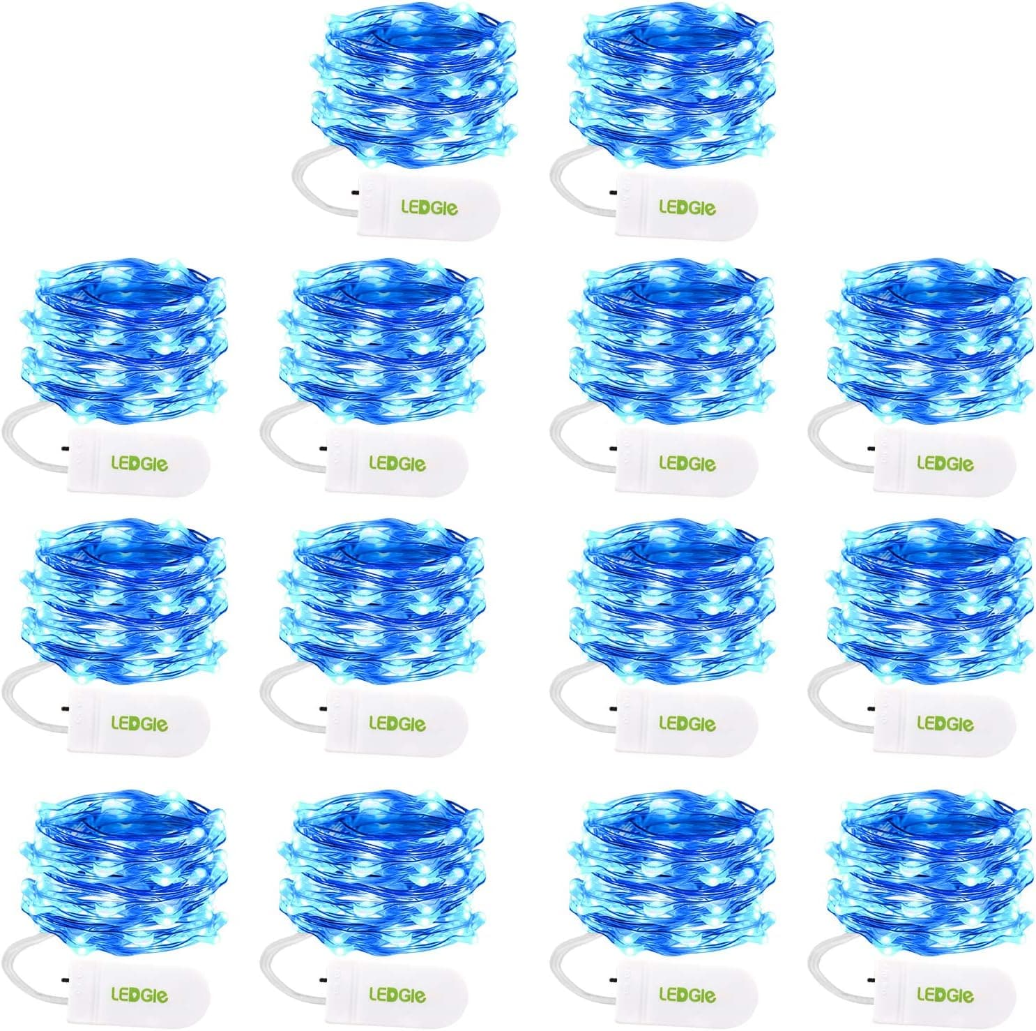 LEDGLE 14 Pack Fairy Lights Battery Operated, String Lights 20 LEDs Twinkle Lights Battery Operated String Lights Flexible Silver Wire for Wedding Bedroom Party Christmas Decorations (Blue)
