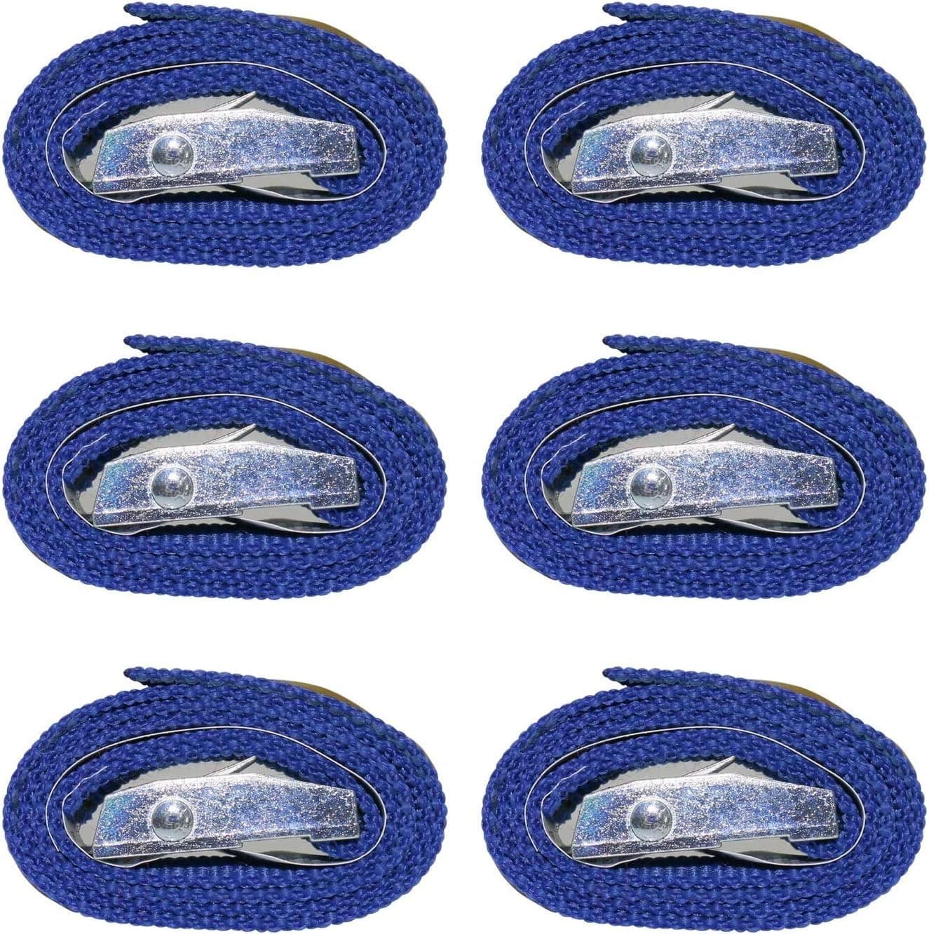Lashing Straps 2' x 1" Black Tie Down Straps up to 600lbs, 6 Pack (Blue)