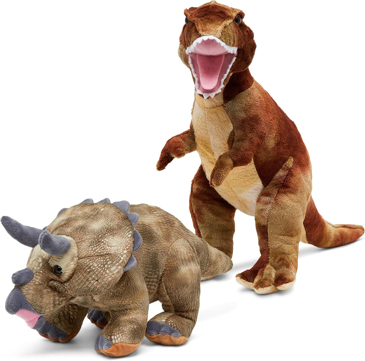 Dragon Drew Dinosaur T-Rex and Triceratops Plush Stuffed Animals | 2 Pack