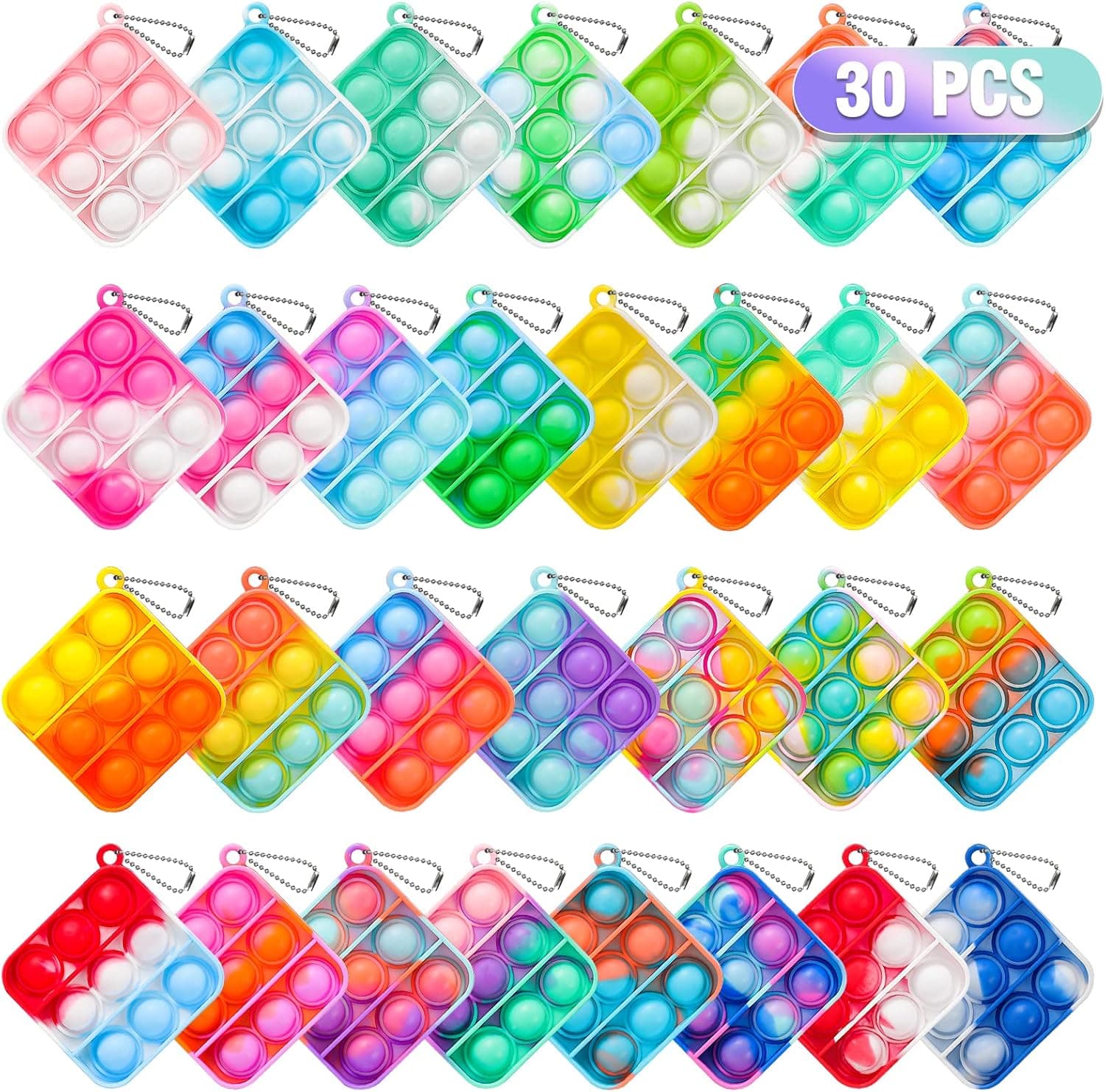 Pop Fidget Toys Its Party Favors for Kids 4-8 8-12, 30 PCS Mini Pop Keychain It Fidget Toy Bulk Toddler Toys Fidgets Pack Sensory Toys Stress Toys Classroom Prizes Birthday Party Favors for Girls Boys