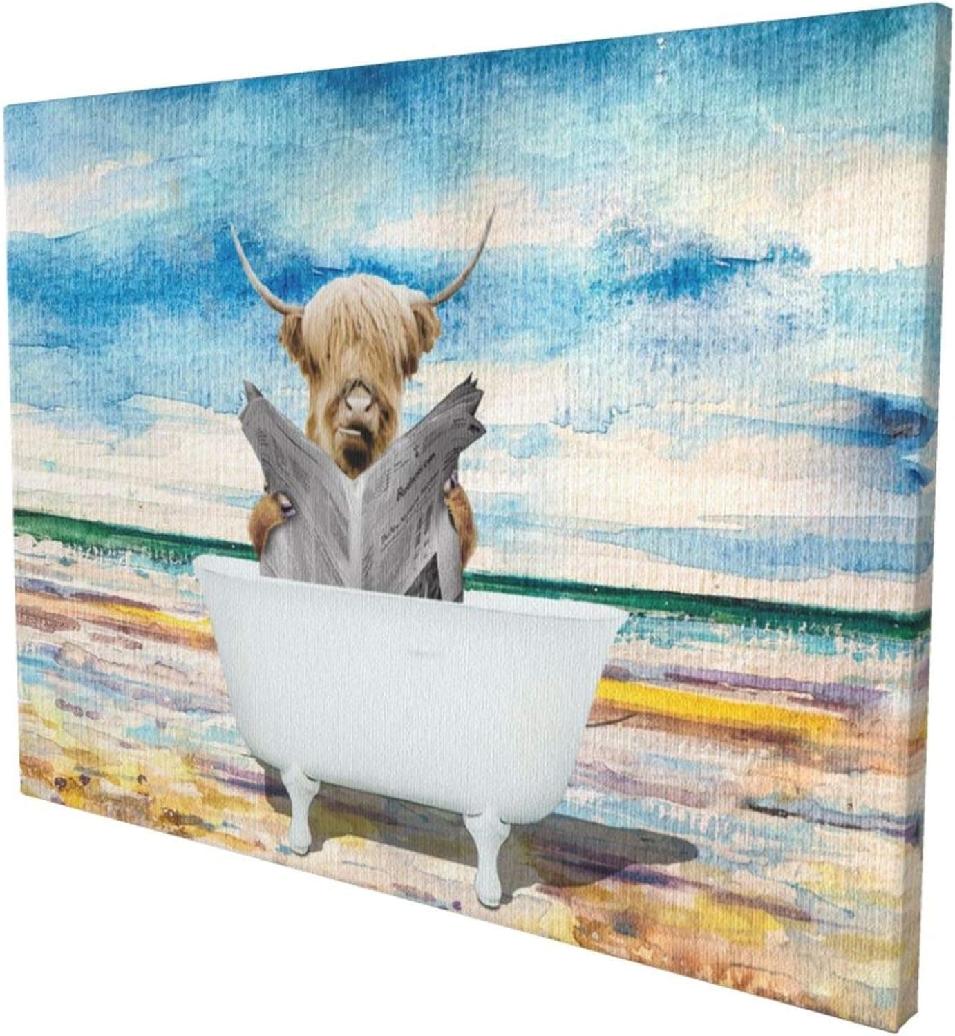 Ezyes Picture Canvas Wall Art Cute Cow With Inspiration And Rose Motto Canvas Prints Poster For Home Kitchen Bathroom Wall Decoration Ready To Hang (12x16inch)