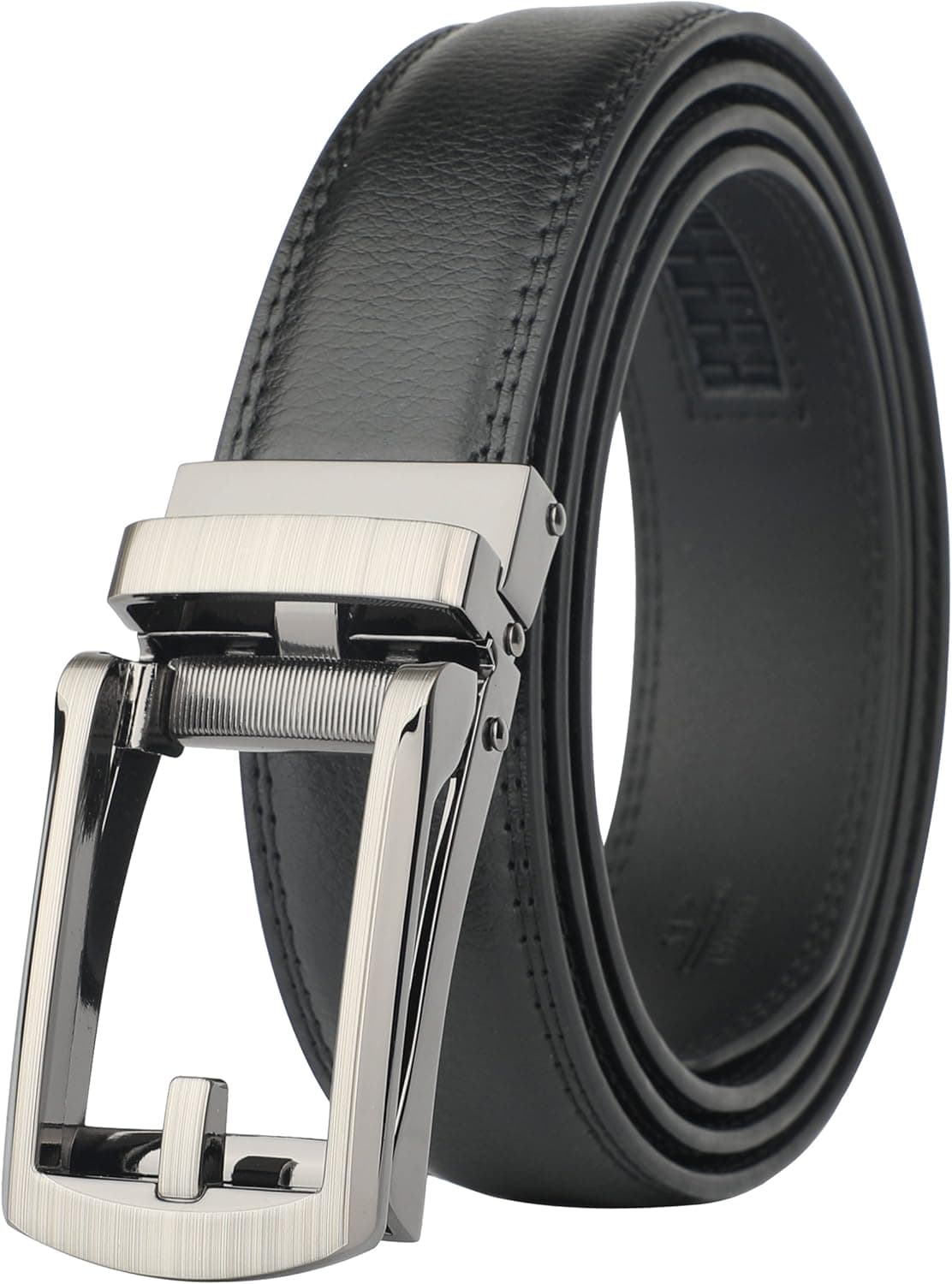 Belt for Men, Genuine Leather Ratchet Dress Comfort Belt with Slide Click Buckle, Trim to Fit (28"-44'' Waist Adjustable, Black - VZ32314)