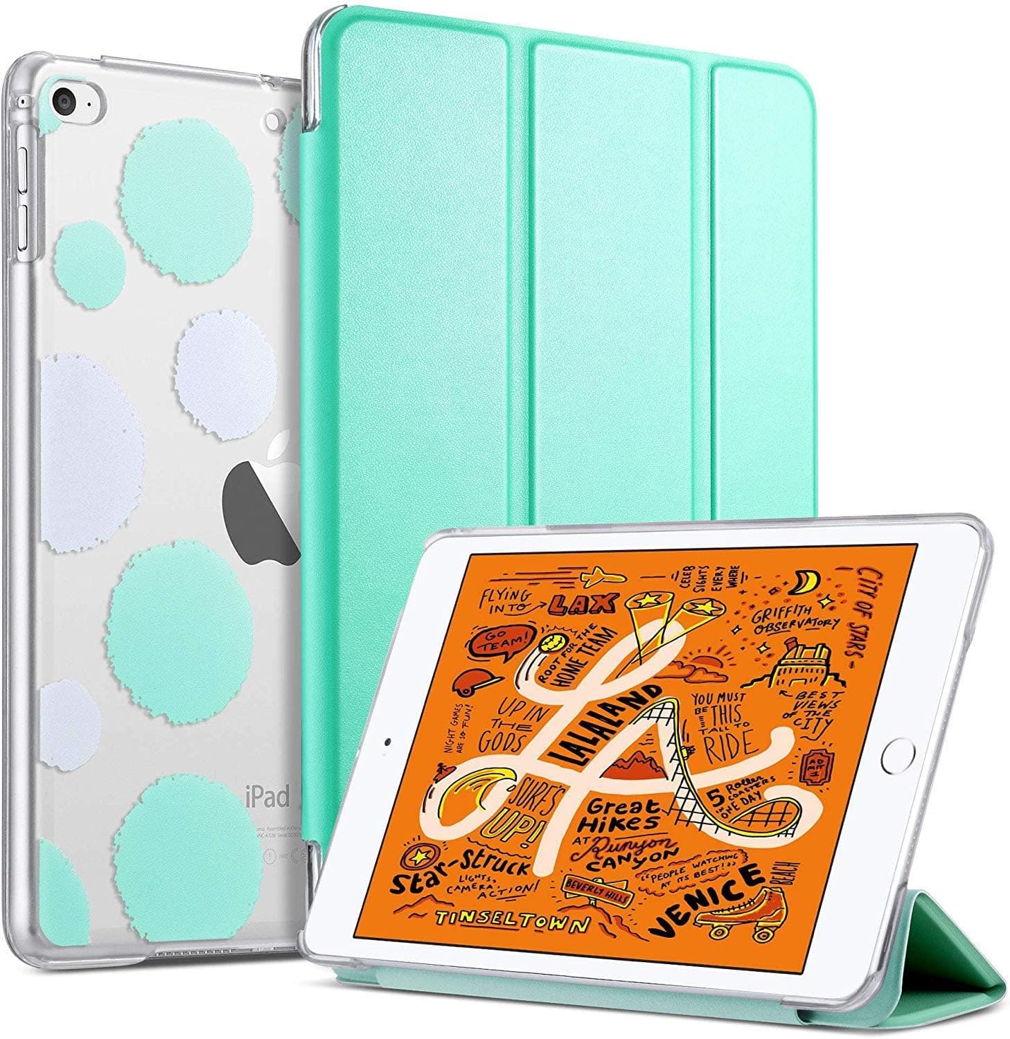 ULAK iPad Mini 4 Case, iPad Mini 5 Case Clear with Design, Slim Lightweight Trifold Stand with Translucent Frosted Back Smart Cover for iPad Mini 5th Generation 2019/Mini 4 Auto Sleep/Wake, Mint