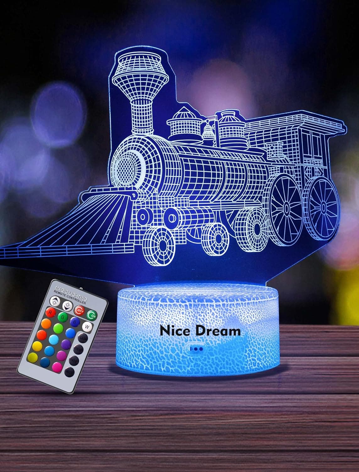 Nice Dream Train Night Light for Kids, 3D Illusion Lamp, 16 Colors Changing with Remote Control, Room Decor, Gifts for Children Boys Girls