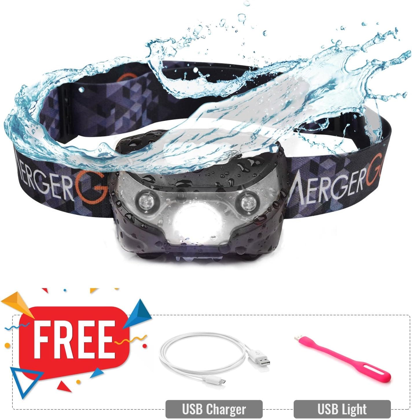 DIPOOX Rechargable Headlamp Led Waterproof (300 Lumens) Ultra-Bright, HD Clarity | 3 Light Modes | Hands-Free Indoor and Outdoor Use | Camping, Emergency, Hiking, Running