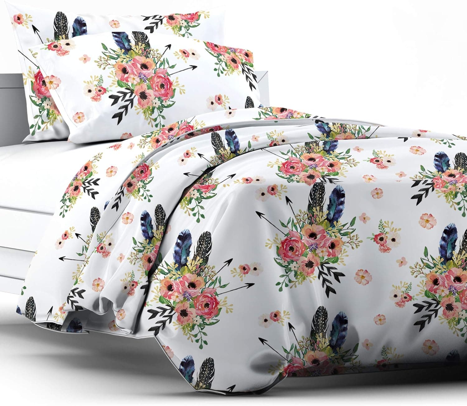 KRORDA 3 Piece Cactus Succulents Floral Bedding Set Duvet Cover Bed Set Comforter Cover Gift for Kids Girls Boys-Feather