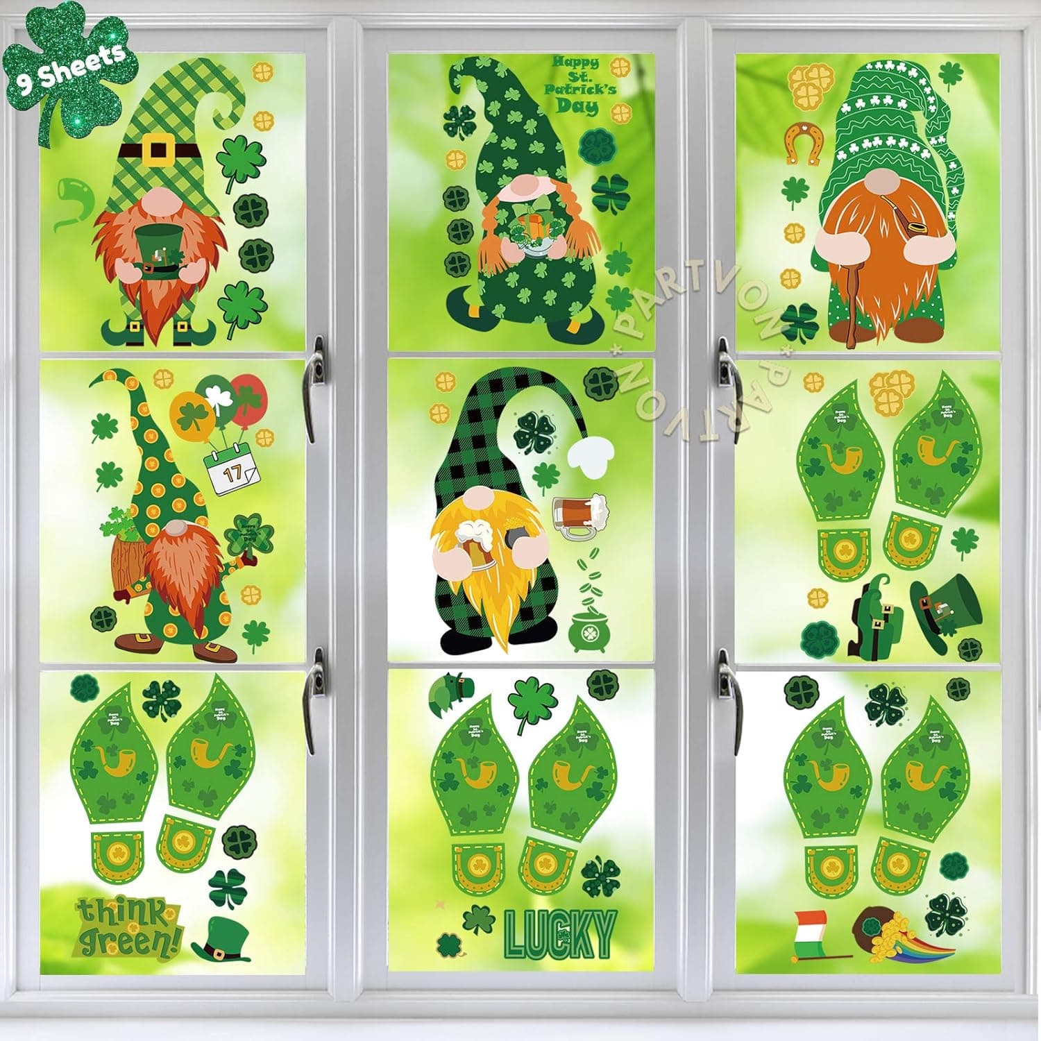 St Patricks Day Decorations Window Clings 180PCs Gnomes Static Window Sticker DIY Decorative Door Window Decal Pack for Irish Party Saint Patrick's Day
